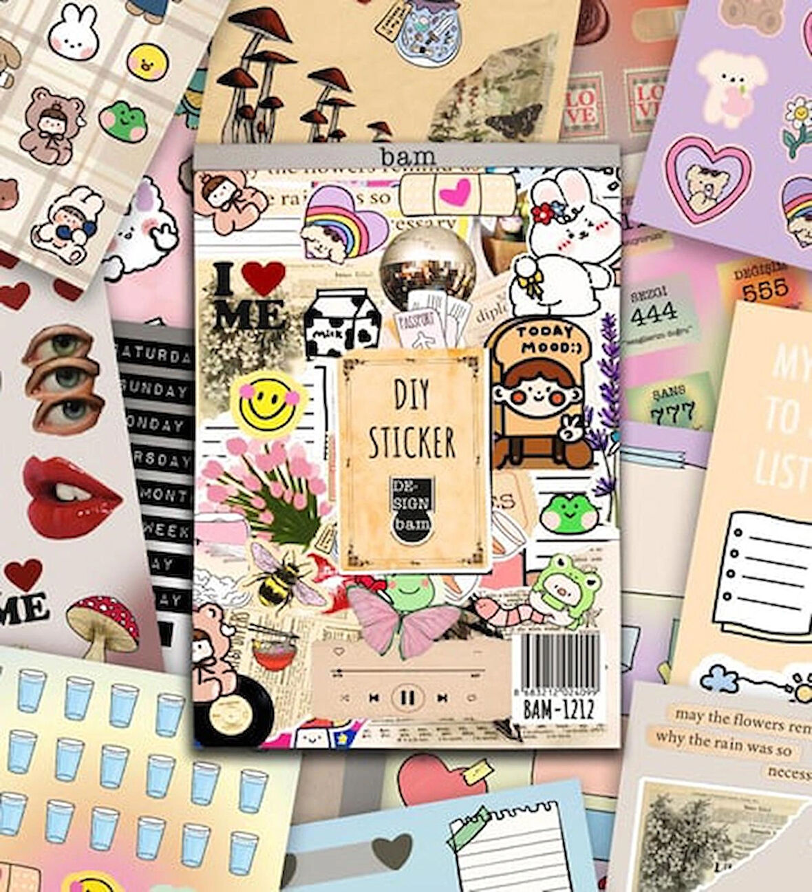Vintage My DIY Sticker Book 24 * 17 cm 16 Sayfa Özel Tasarım Rengarenk Sticker Kitabı (Bam-1212)