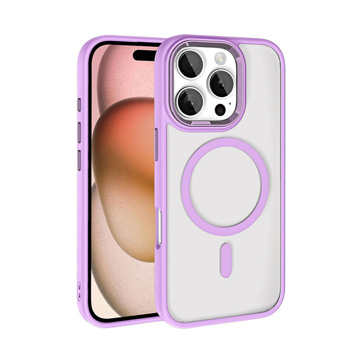 iPhone 16 Pro Max Kılıf Renkli Kenar Şeffaf Kamera Çevresi Metal Magsafe TPU Silikon