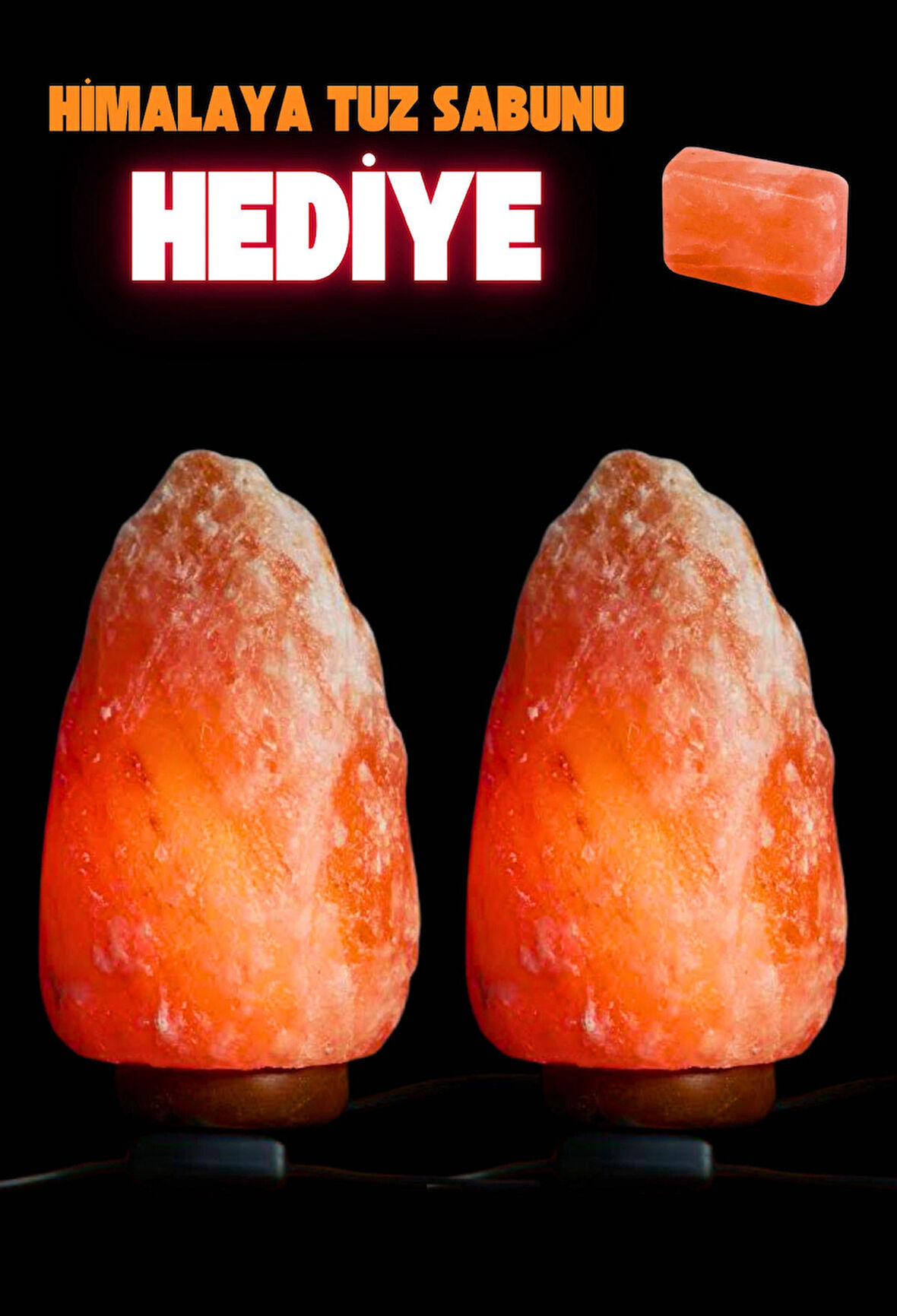 2 Adet- 3-4Kg Himalaya Kristal Kaya Tuzu Lambası+1.5 M Kablolu Açma-Kapama Düğmeli