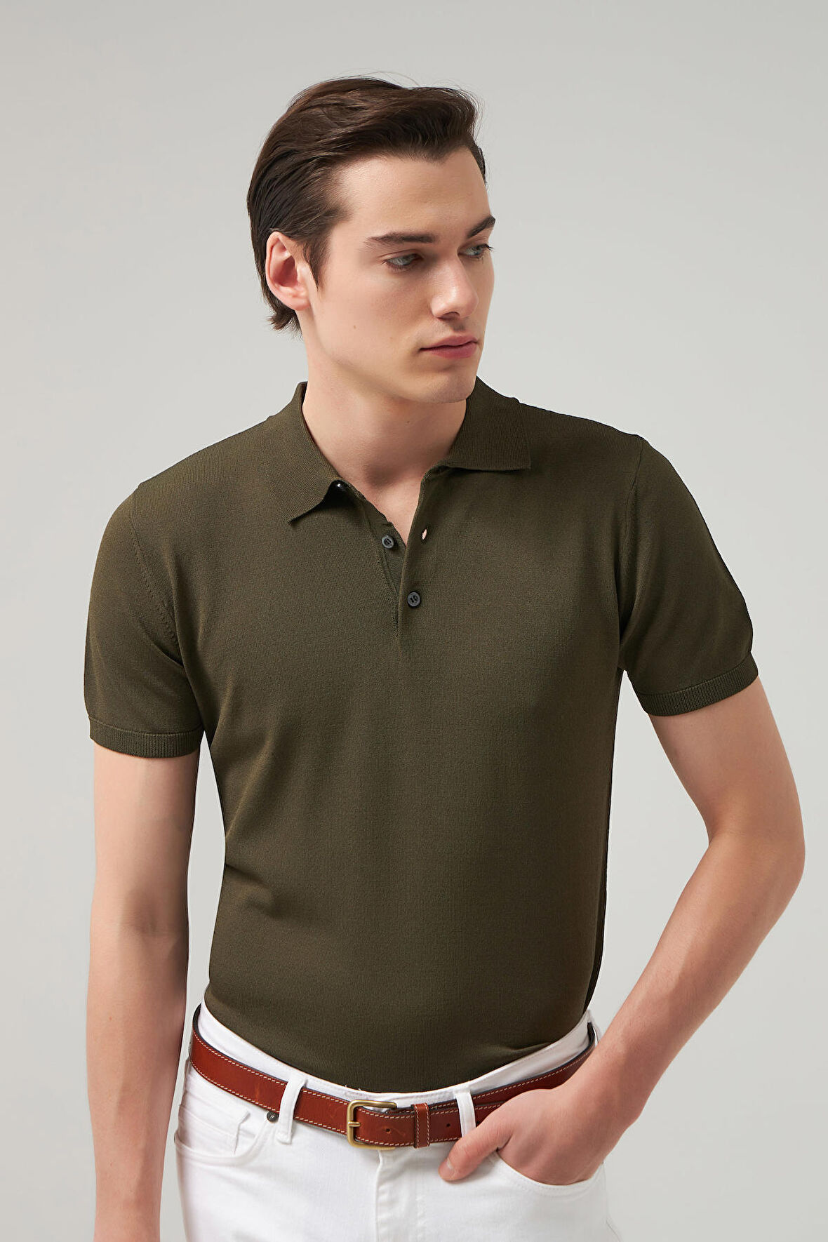 Ds Damat Slim Fit Haki Düz Örgü T-shirt 0HF069421001M
