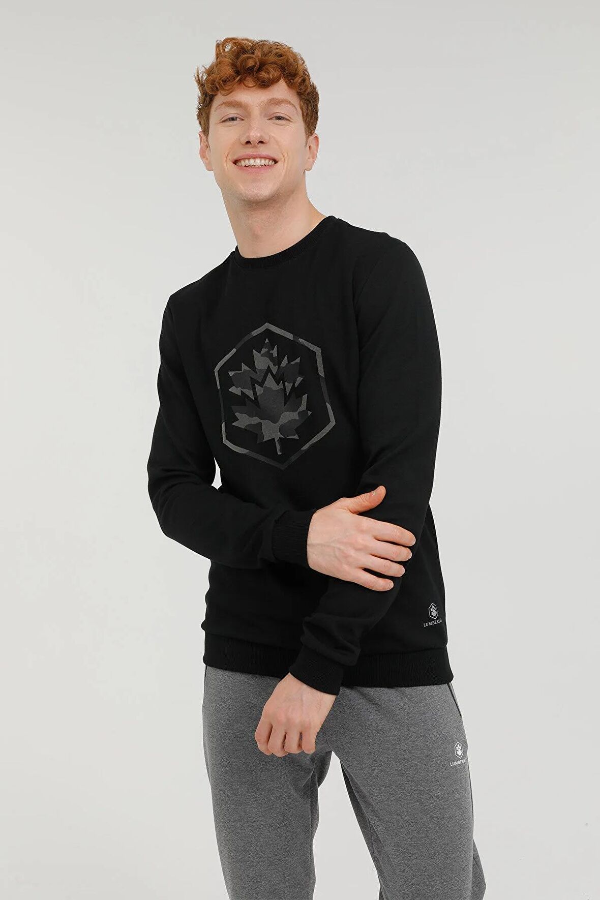 Lumberjack Bisiklet Yaka Aron Siyah Erkek Sweatshirt 2WSD40012PR