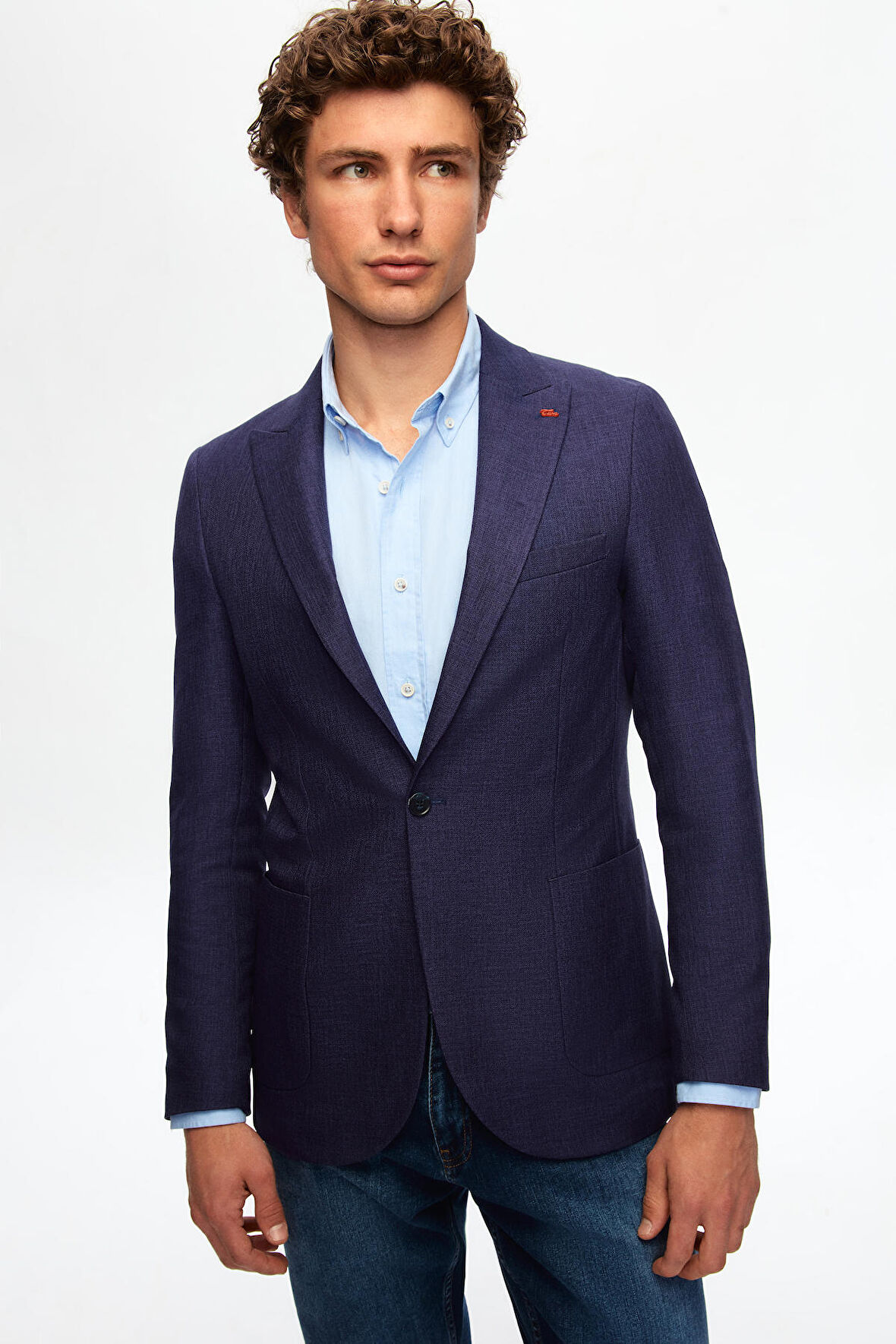 Twn Slim Fit Lacivert Armürlü Blazer Kumaş Ceket 0EF04R106409D