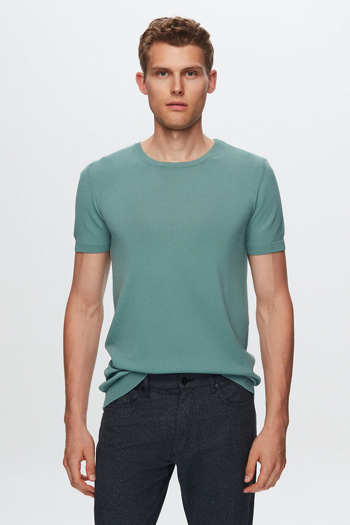 Twn Slim Fit Mint Düz Örgü Rayon Örme T-Shirt 0EF069421003M