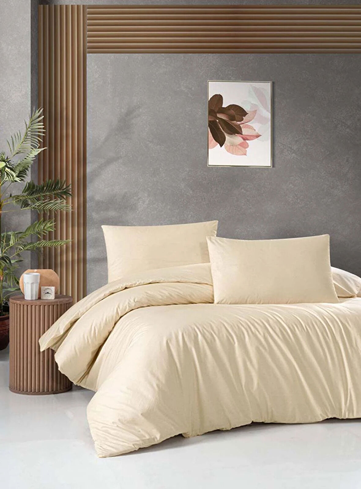 Menderes Home Cotton Collection Ranforce Tek Kişilik Nevresim Takımı Düzboya Krem