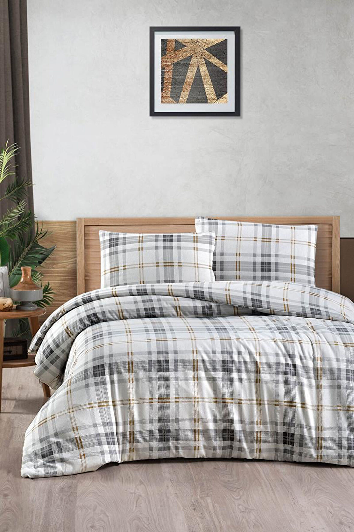 Menderes Home Cotton Collection Flanel Çift Kişilik Nevresim Takımı Gray Natur