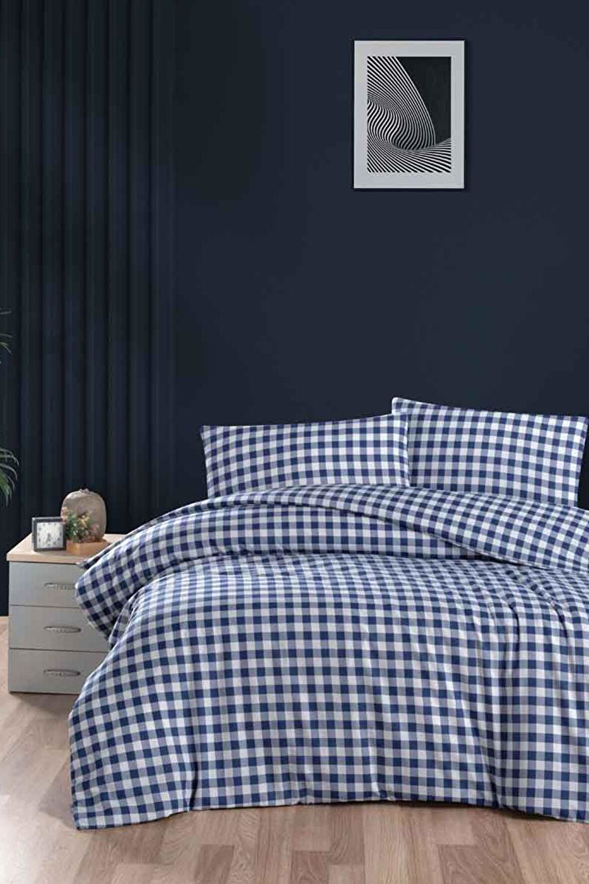 Menderes Home Cotton Collection Flanel R Tek Kişilik Nevresim Takımı Mongar Lacivert