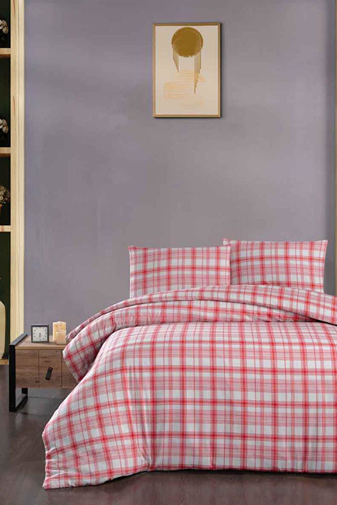 Menderes Home Cotton Collection Flanel R Çift Kişilik Nevresim Takımı Ekose Kırmızı