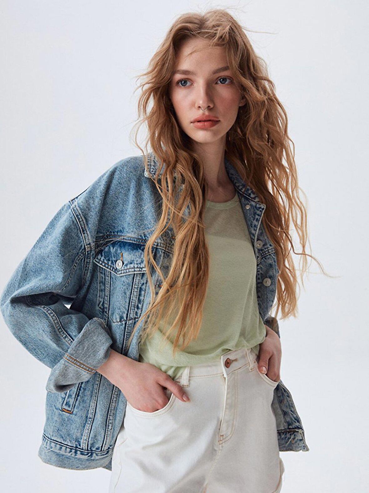 Loose Fit Ince Yeşil t-shirt