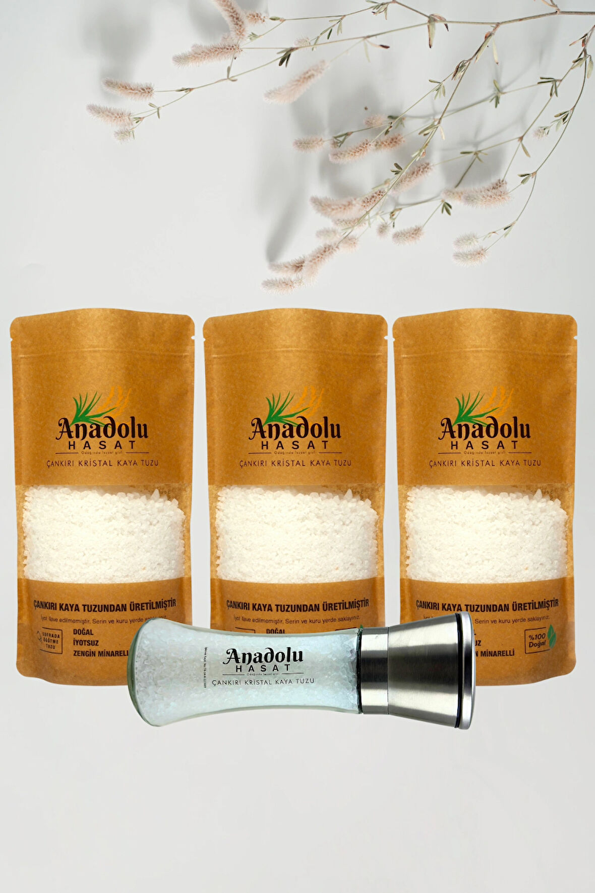 3 ADET-ÇANKIRI KRİSTAL SOFRADA ÖĞÜTME KAYA TUZU 1KG-SERAMİK BIÇAKLI BAHARAT VE TUZ DEĞİRMENİ ÖĞÜTÜCÜ