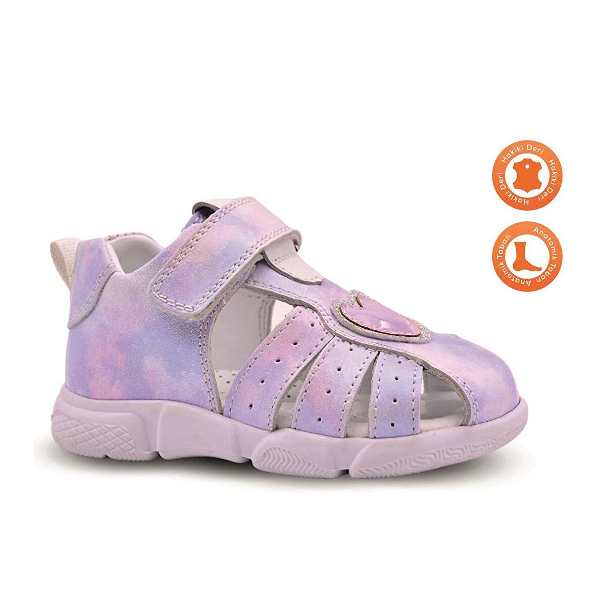 Rose Tek Cırtlı Arkası Kapalı Hakiki Deri Kız Bebek Sandalet Lila