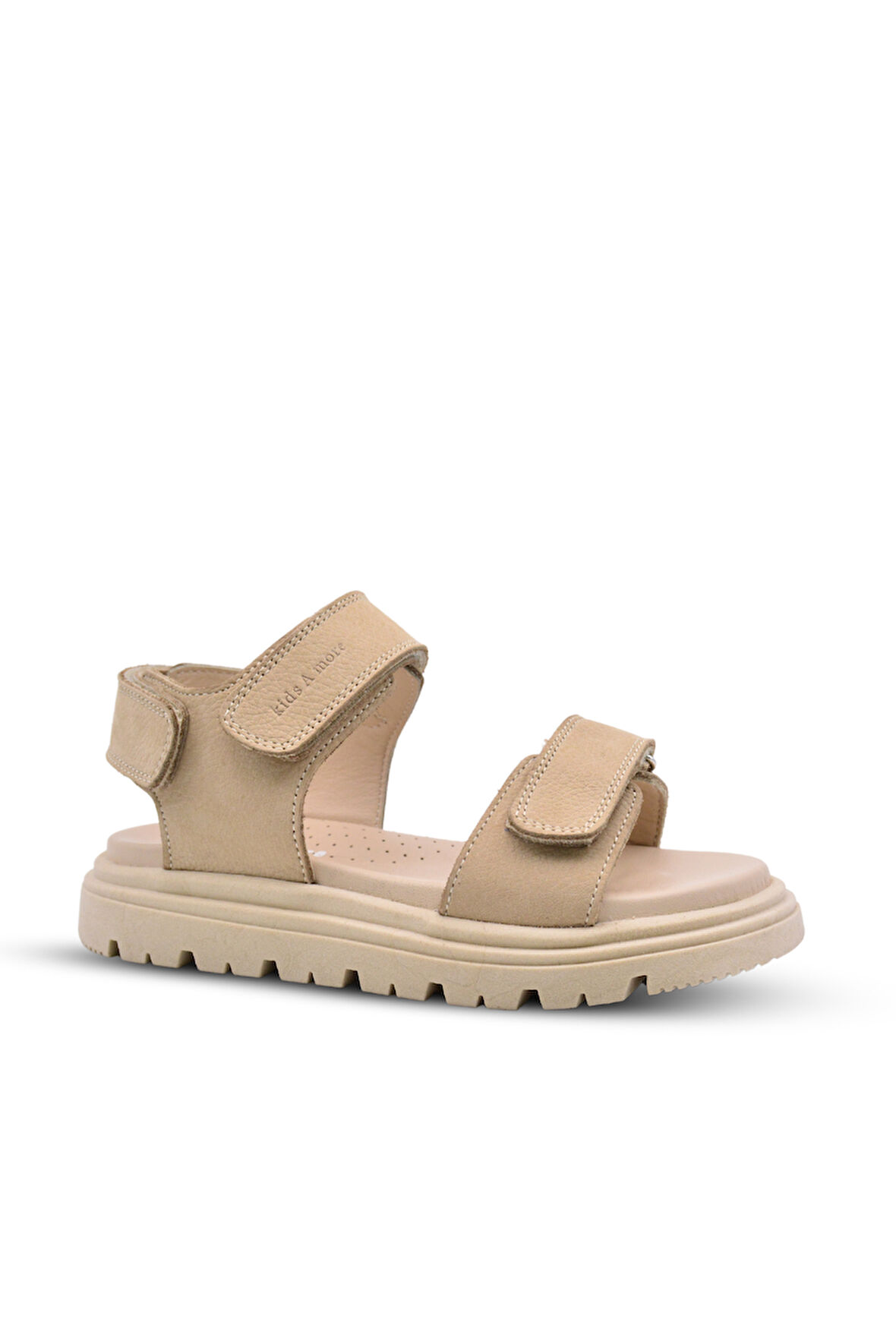 Santos Çift Cırtlı Hakiki Deri Unisex Çocuk Sandalet Bej Rengi