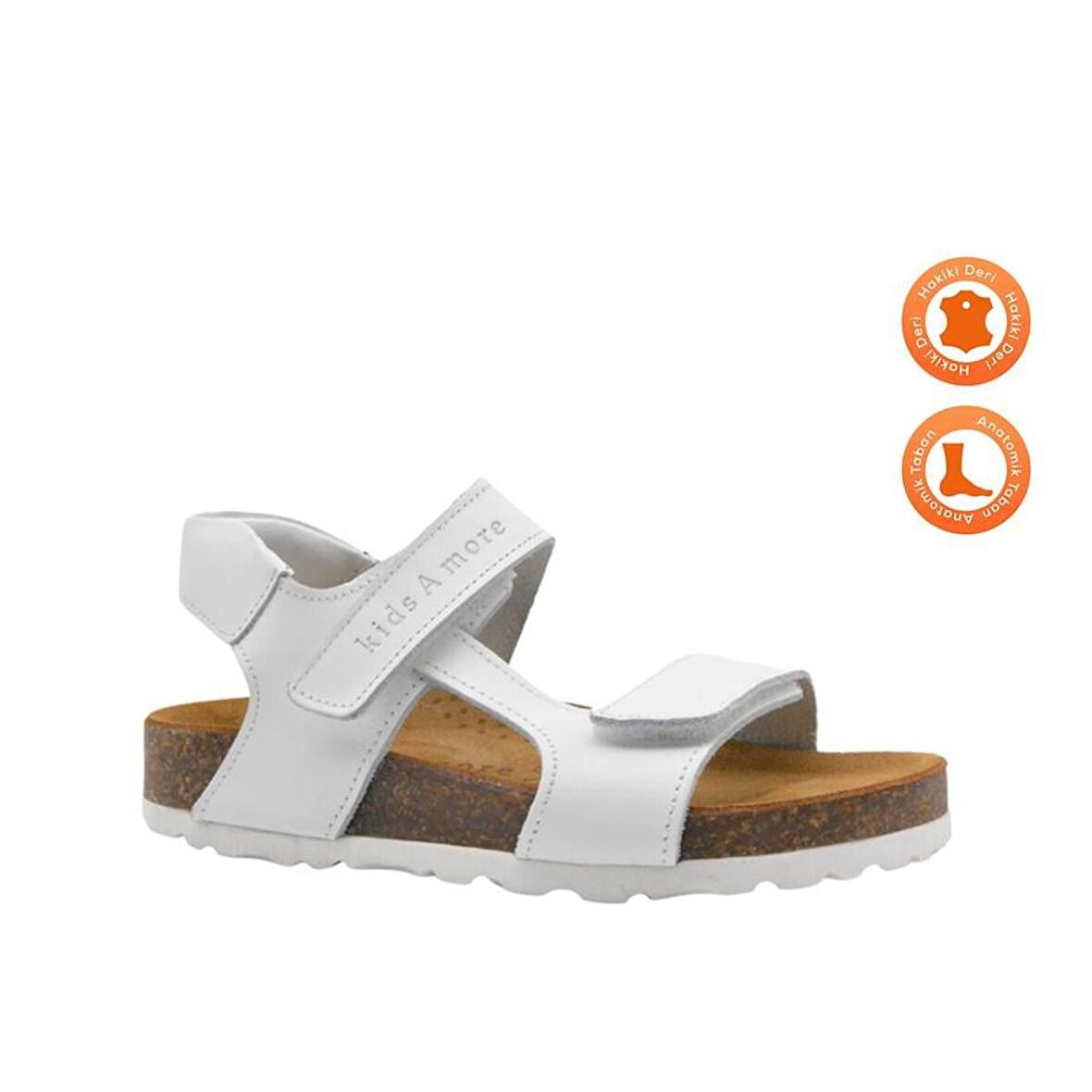 Zoey Çift Cırtlı Deri Unisex Çocuk Sandalet Beyaz