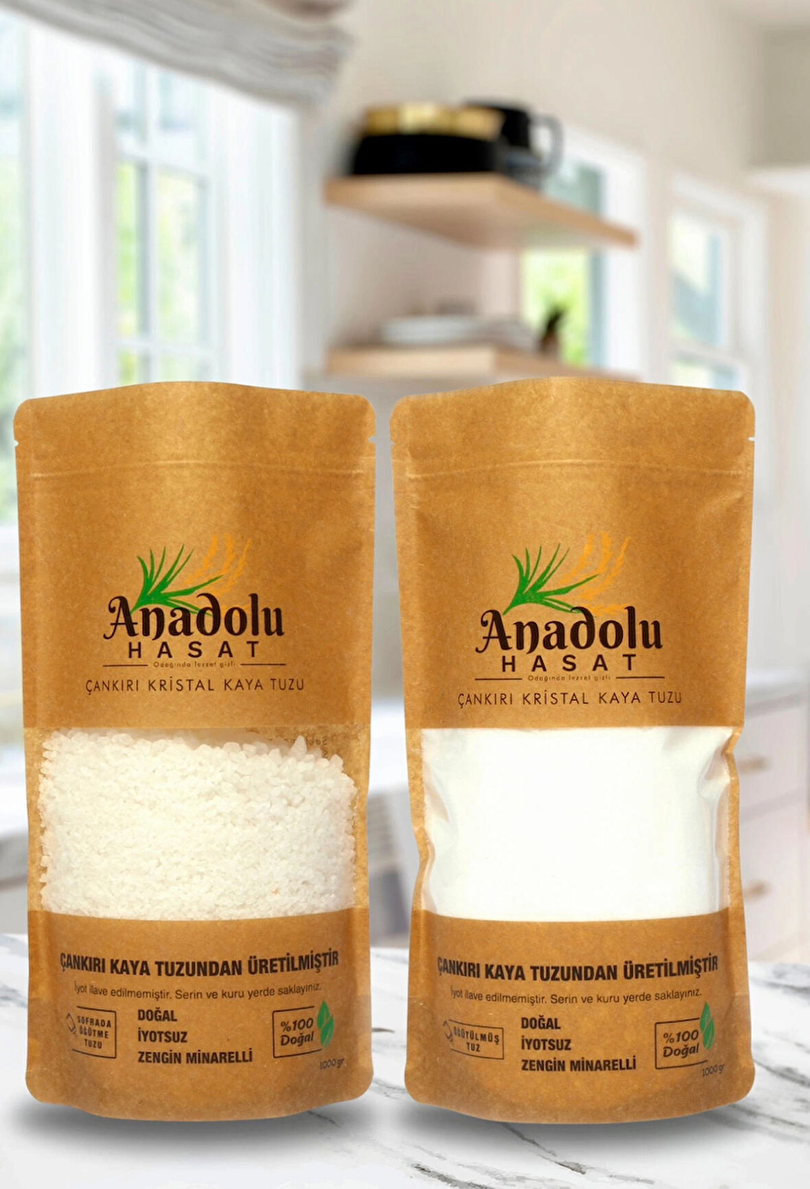 2 Adet- 1kg Çankırı Öğütülmüş Kaya Tuzu, 1kg Çankırı Sofrada Öğütme Kaya Tuzu