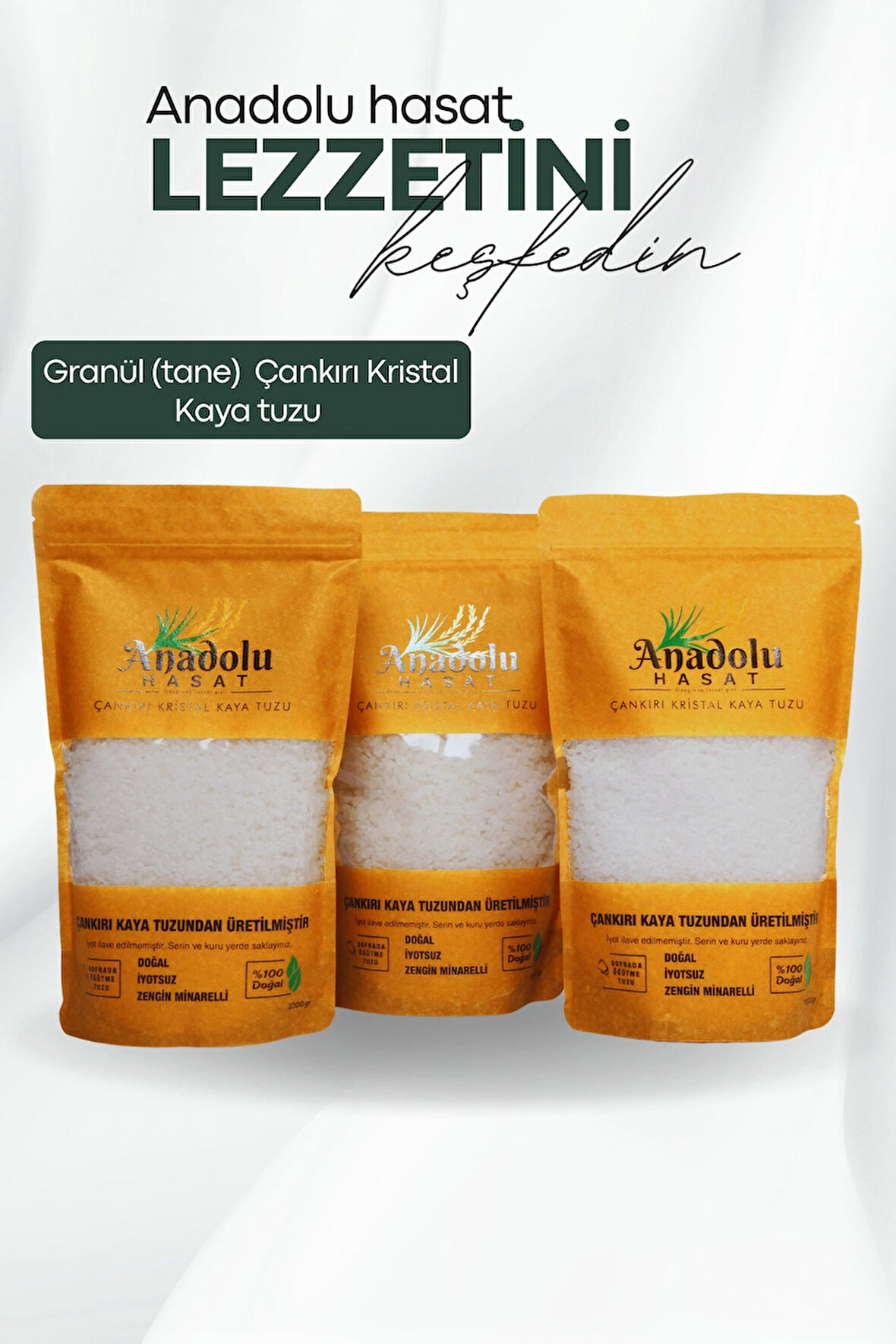 3 Paket -çankırı Kristal Sofrada Öğütme Kaya Tuzu 3kg