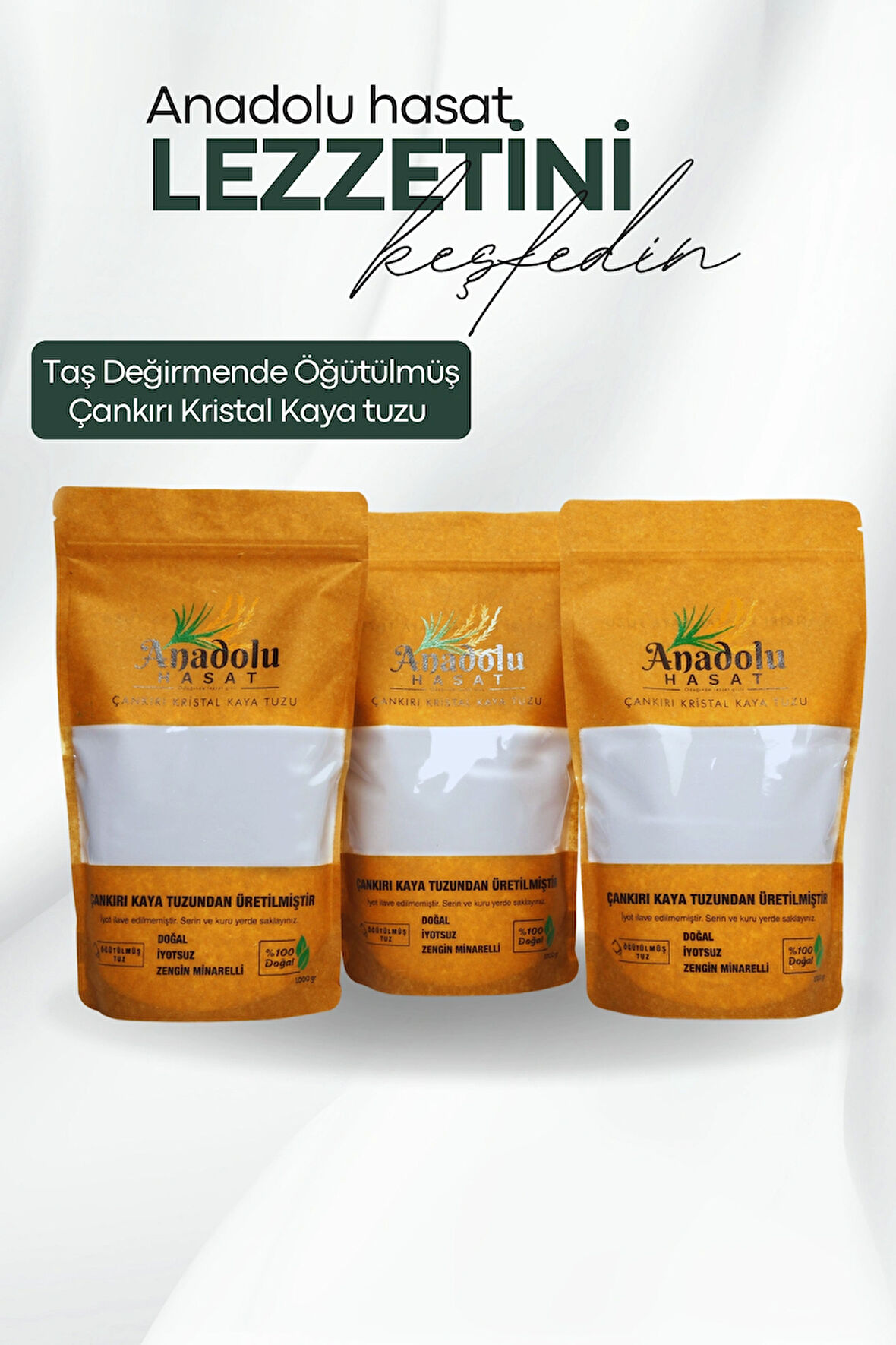 3 Adet-çankırı Öğütülmüş Kristal Kaya Tuzu 3 Kg (DOĞAL)