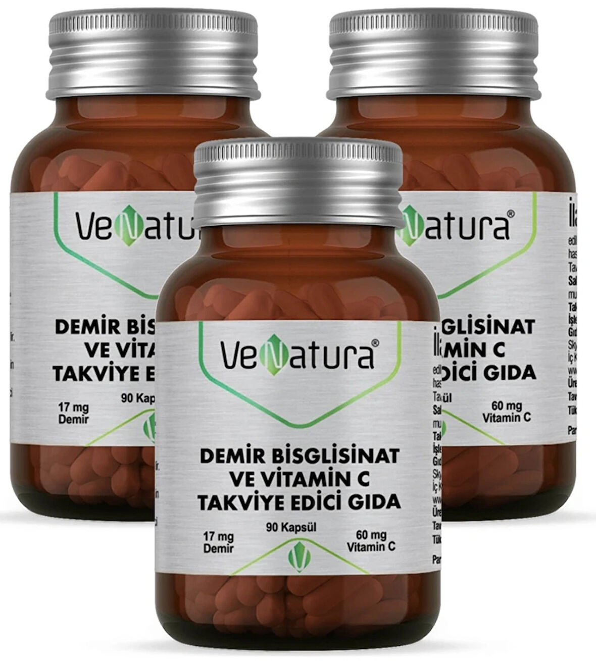 Venatura Demir Bisglisinat ve Vitamin C 90 Kapsül 3'lü