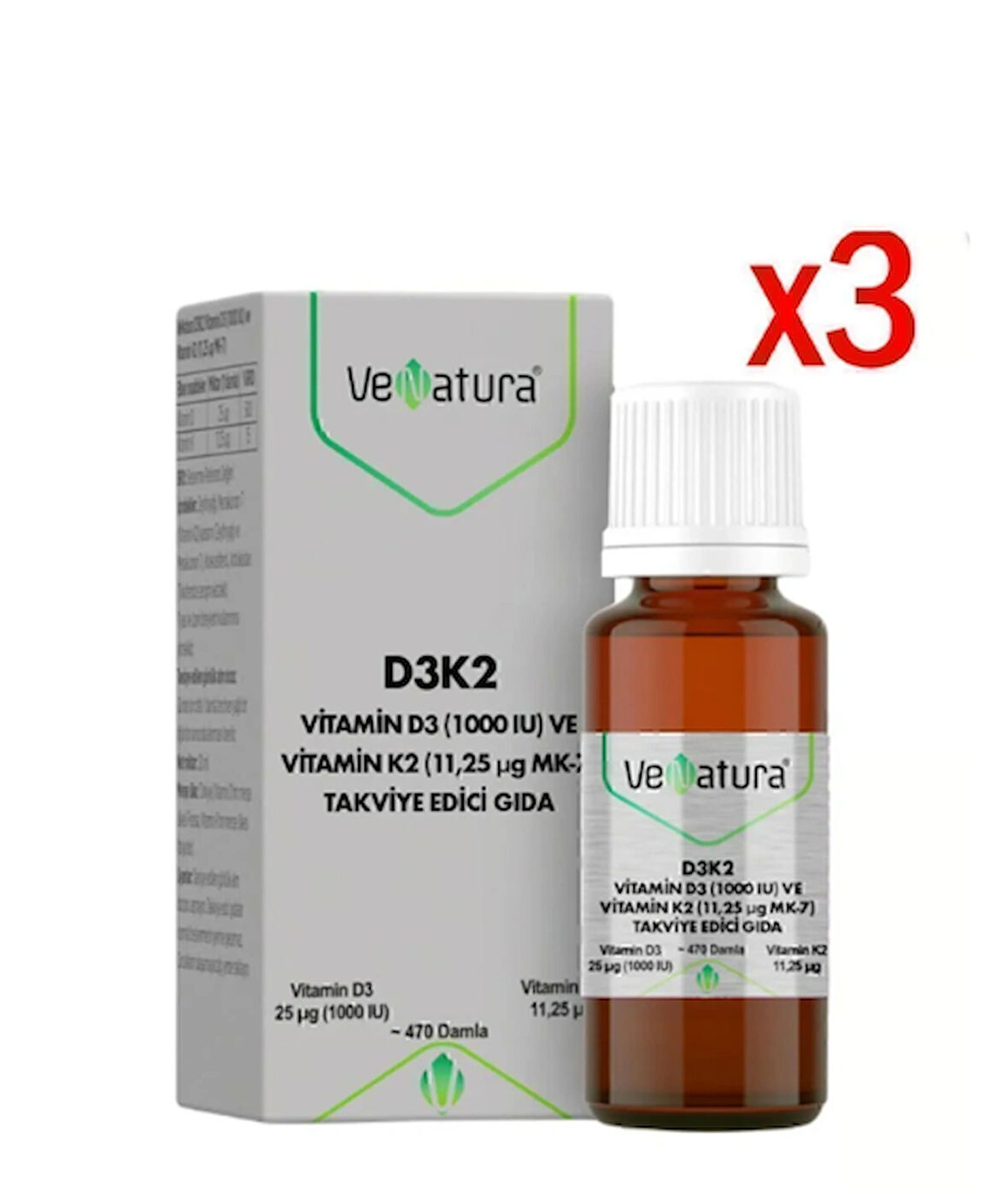 Venatura D3k2 Vitamin D3 1000 Iu 20 ml 3 Adet