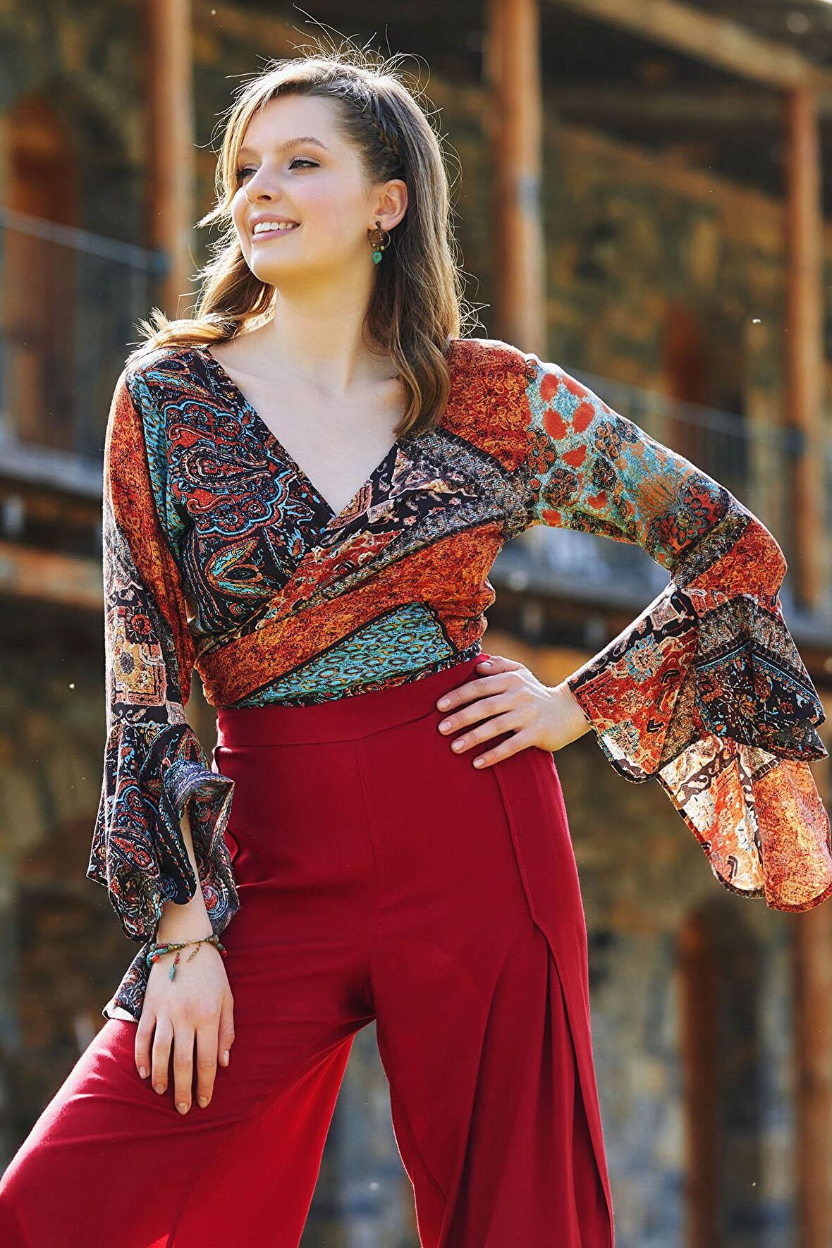 İspanyol Kol Crop Bluz