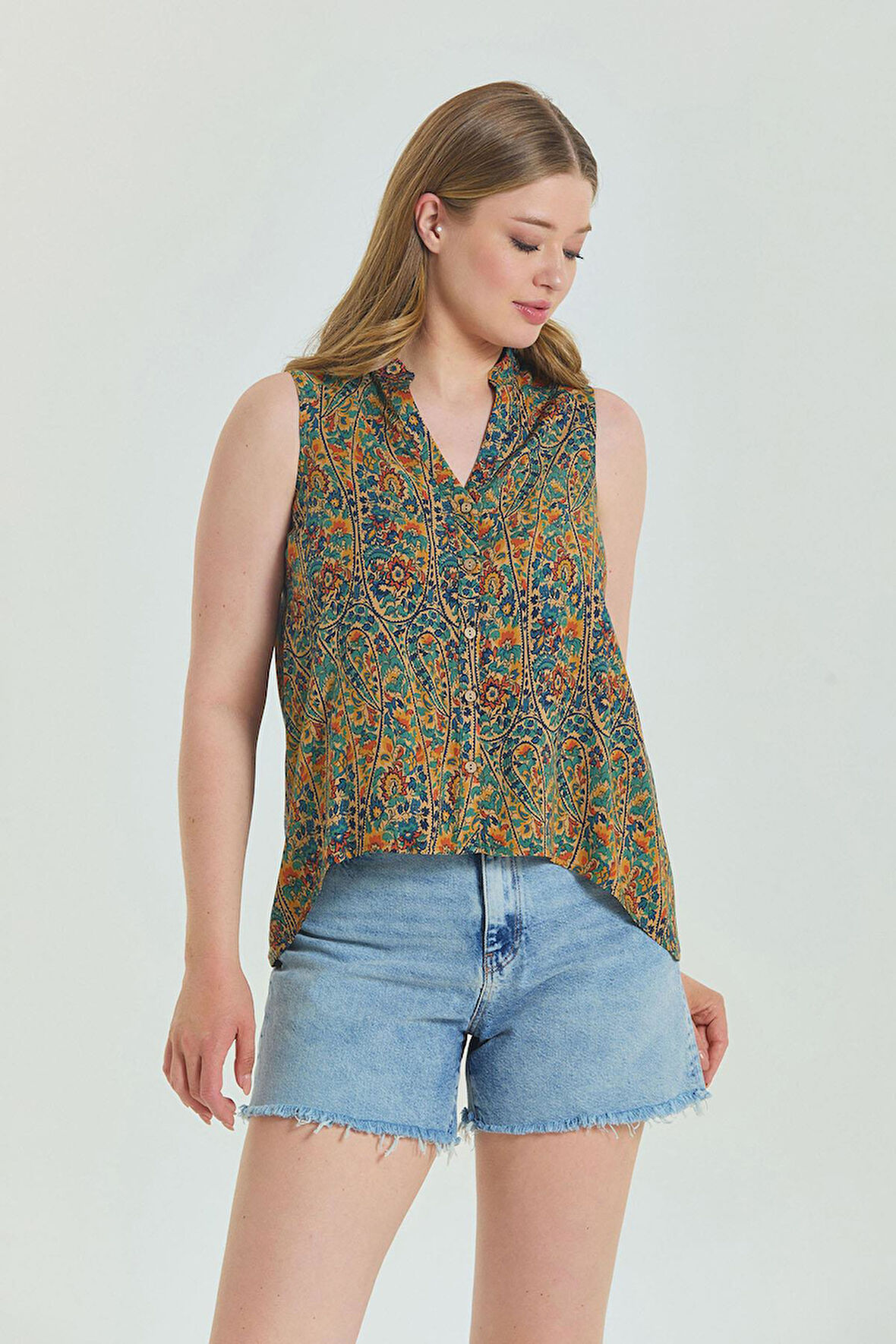 Gömlek Yaka Asimetrik Kesim Yazlık Bluz