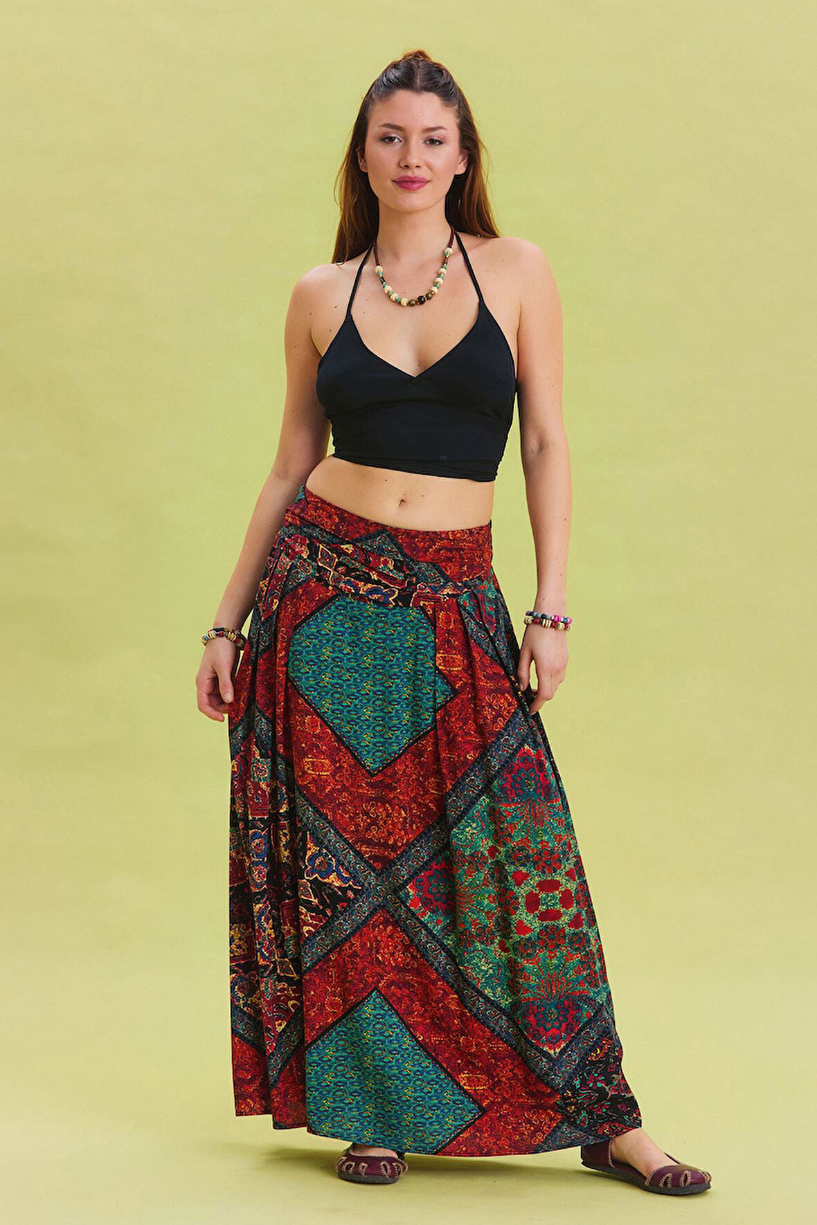 Beli Lastikli Drape Detaylı Otantik Etek