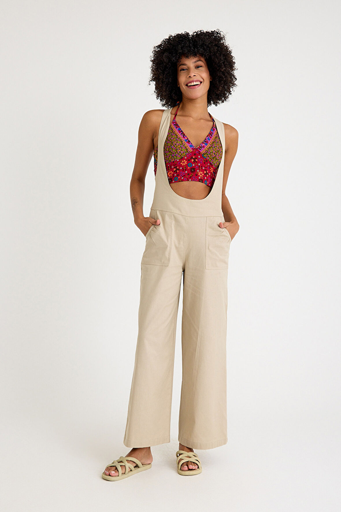 Fermuar Detaylı Cepli Kadın Bohem Tulum