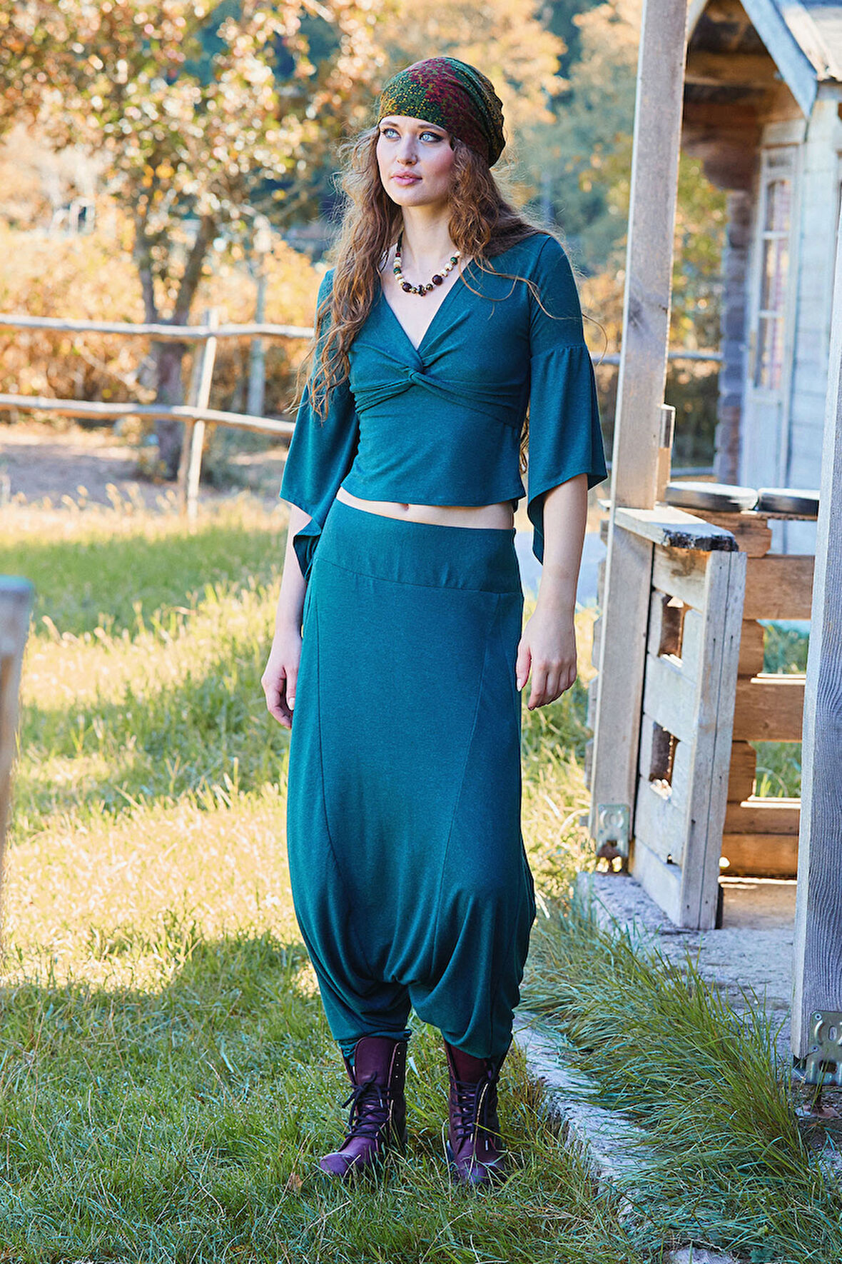 Paçası Lastikli Ağı Düşük Kadın Bohem Şalvar