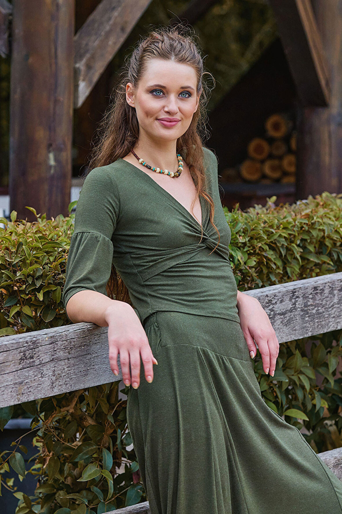 Kruvaze Yaka Yarım Kollu Kışlık Bluz