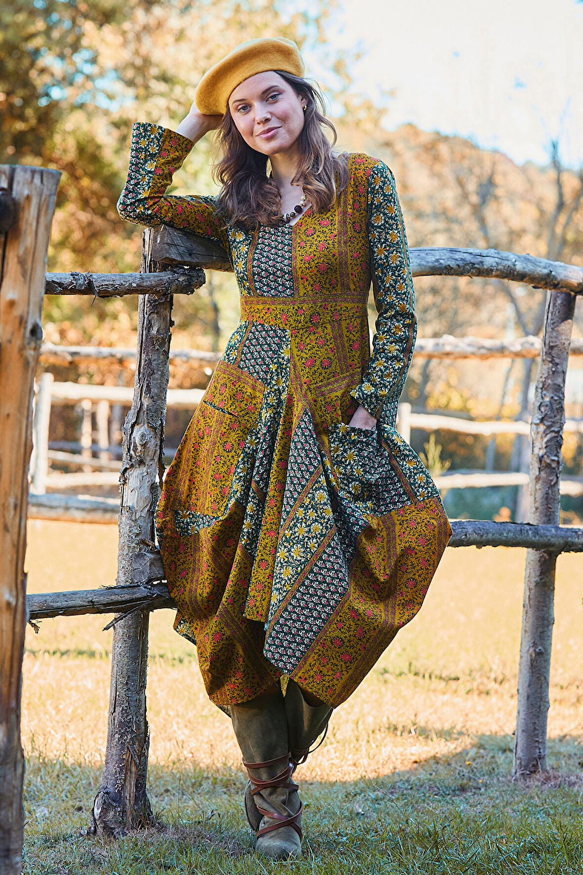 Asimetrik V Yaka Beli Bağlamalı Uzun Kollu Elbise