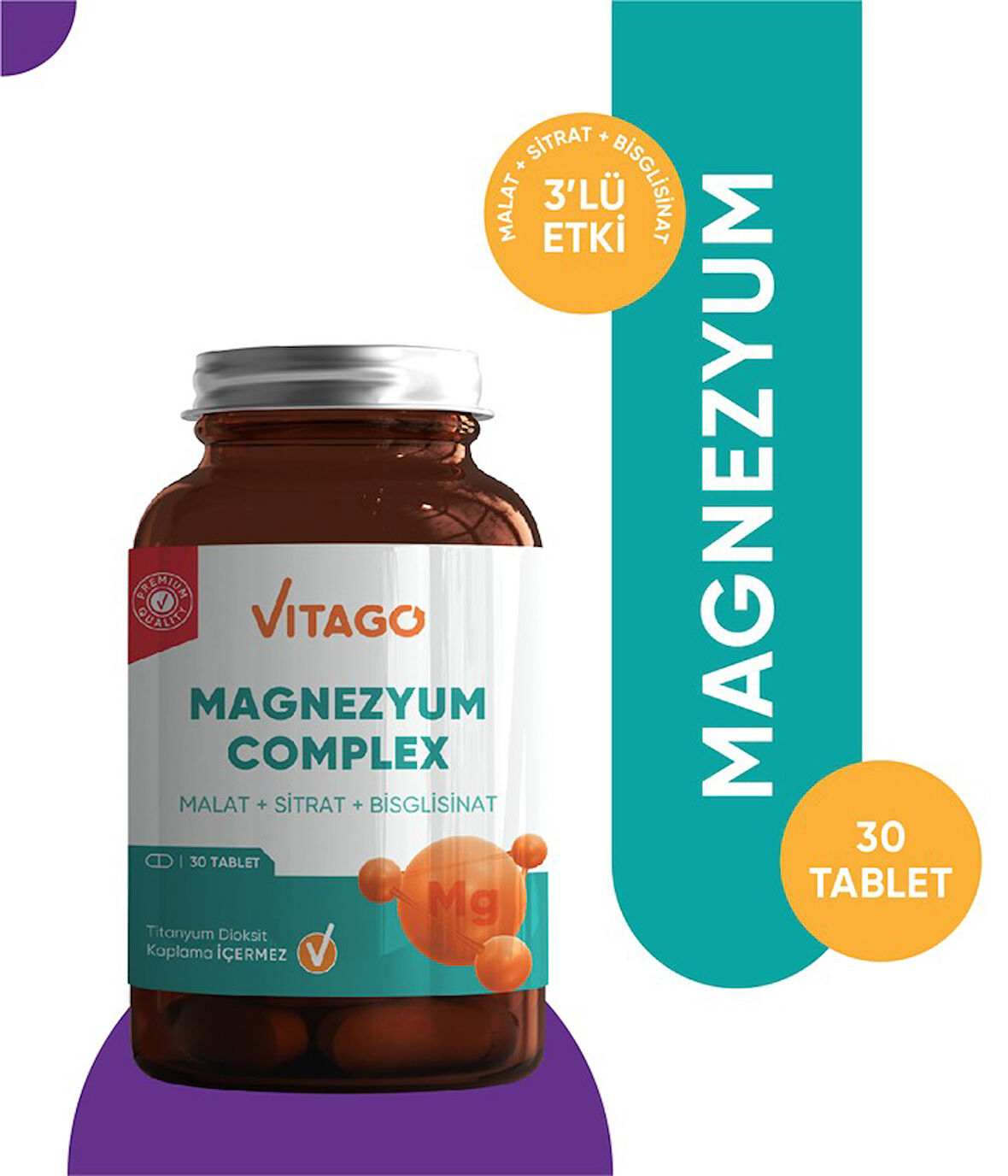 Vitago Premium Magnezyum Complex İçeren Tablet Takviye Edici Gıda 30'lu