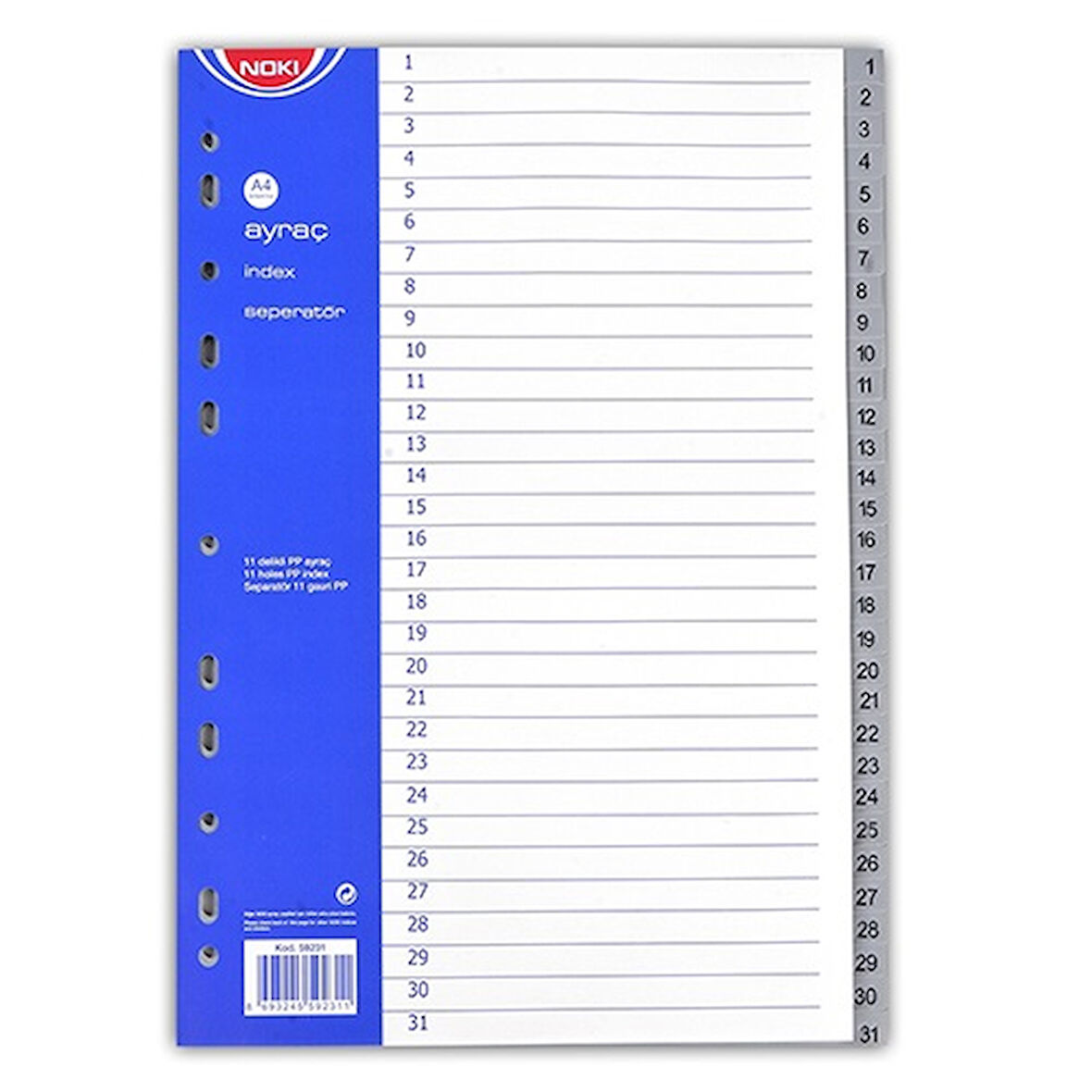 Noki Ayraç 1-31 Rakamlı - 3 adet