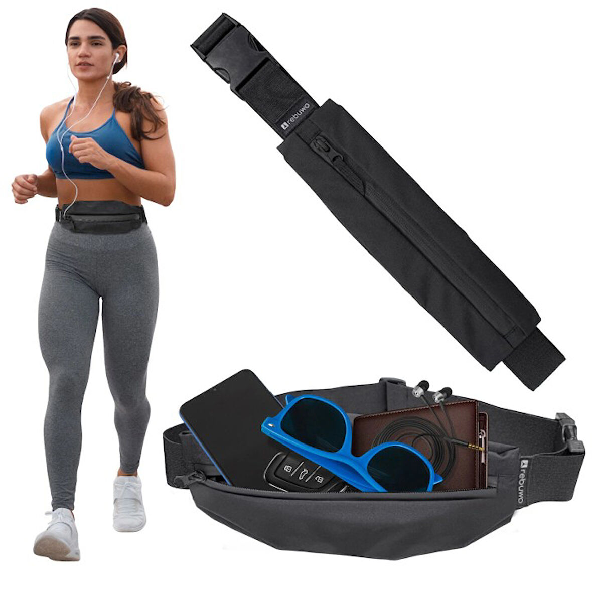 Rebuwo Çok Fonksiyonlu Sporcu Bel Çantası Siyah