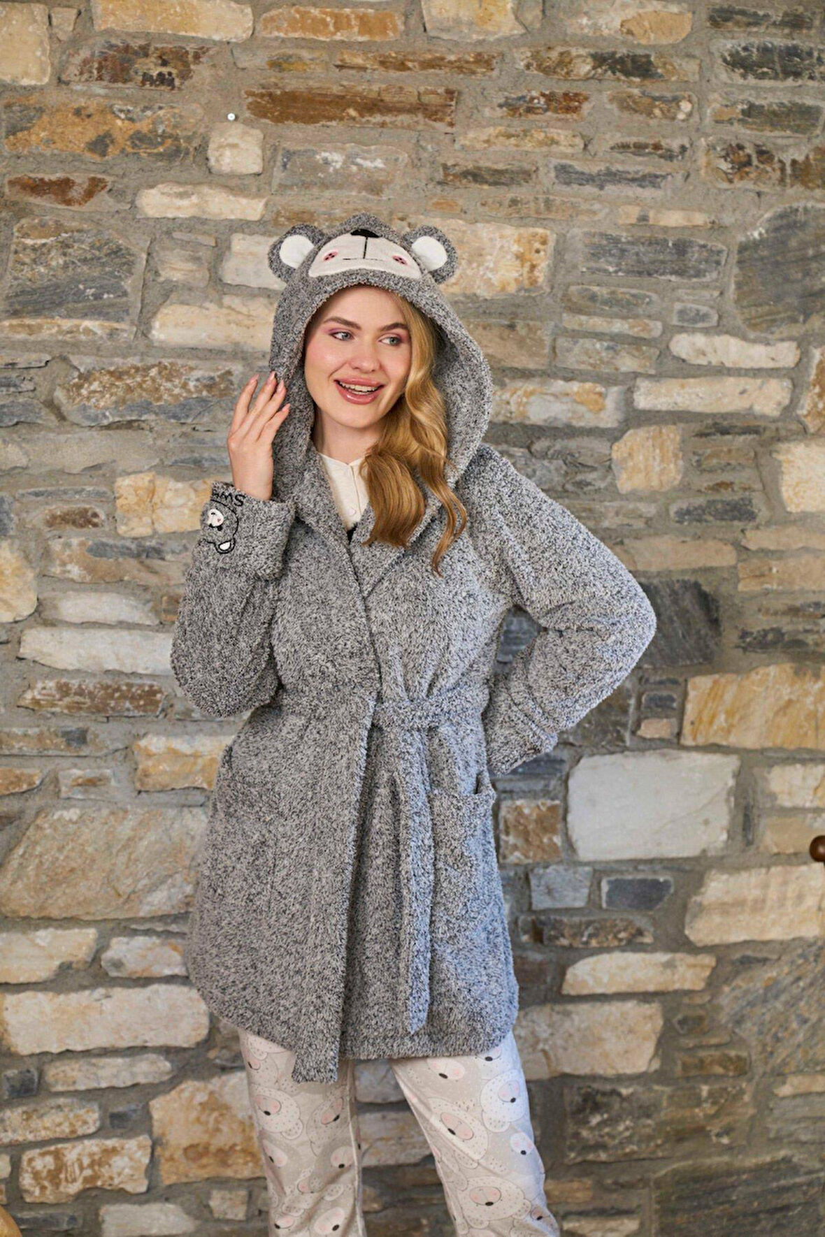 Cossy By Aqua Kadın Gri Sabahlık 26233 