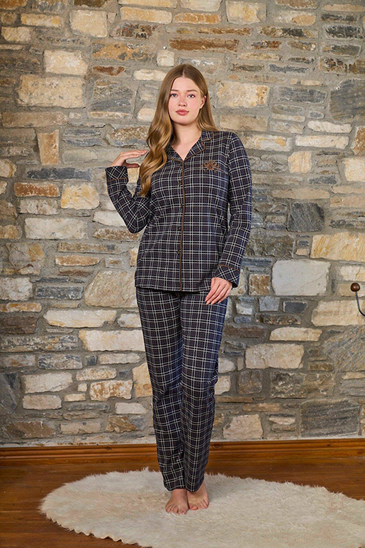 Cossy By Aqua Kadın Ekose Pijama Takımı 26264