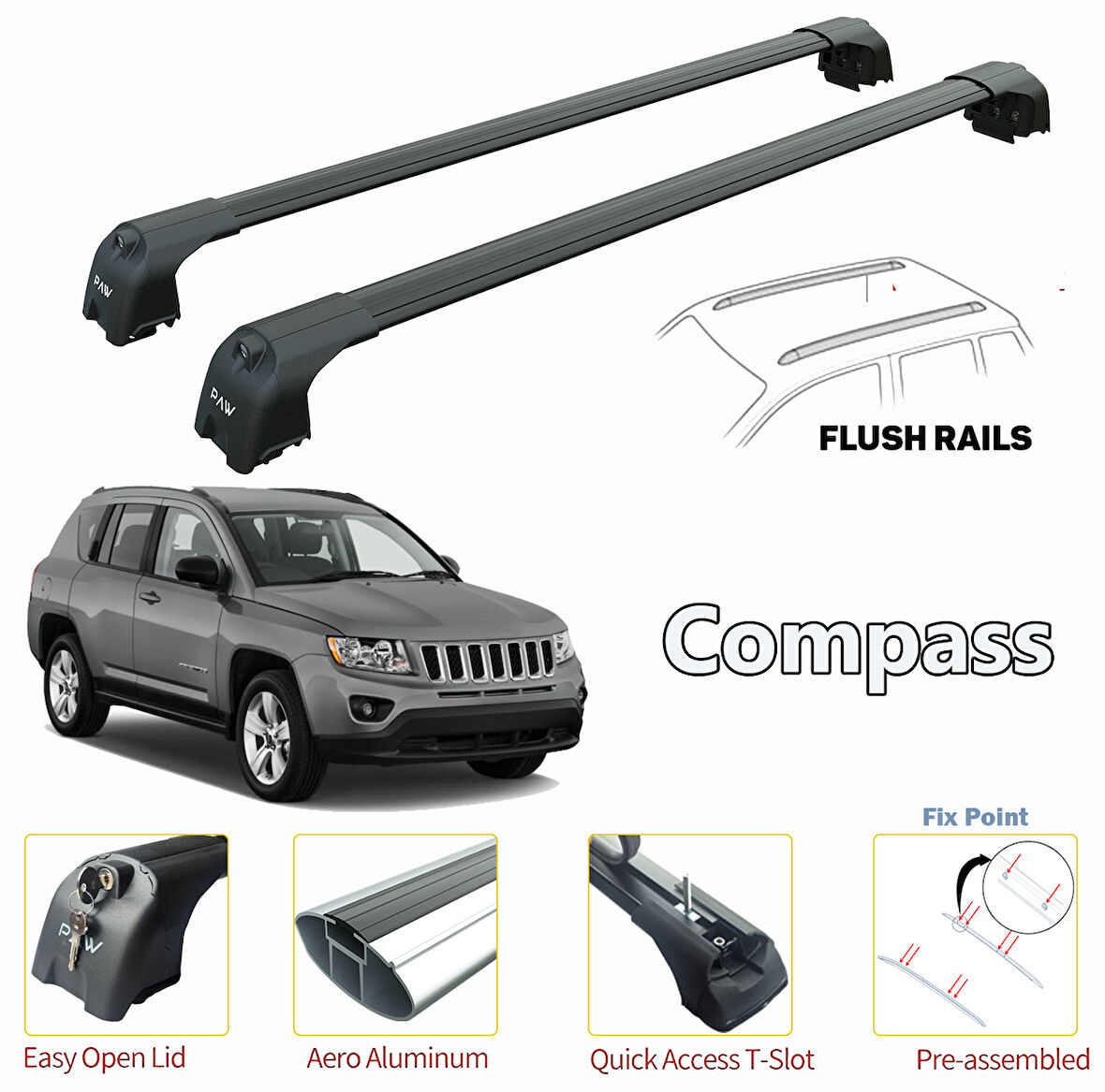 jeep Compass Ara Atkısı Tavan Sistemleri Siyah Set 2011-2017