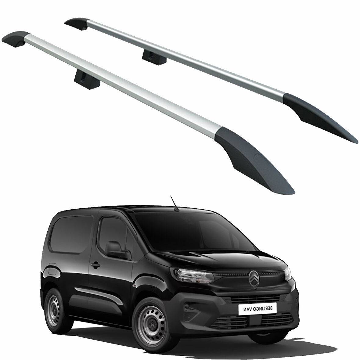 Citroen Berlingo Uzun Şase 2018-2025 Aluminum Araç Üstü Alüminyum Tavan Yan Rayları Plus Serisi - Gri