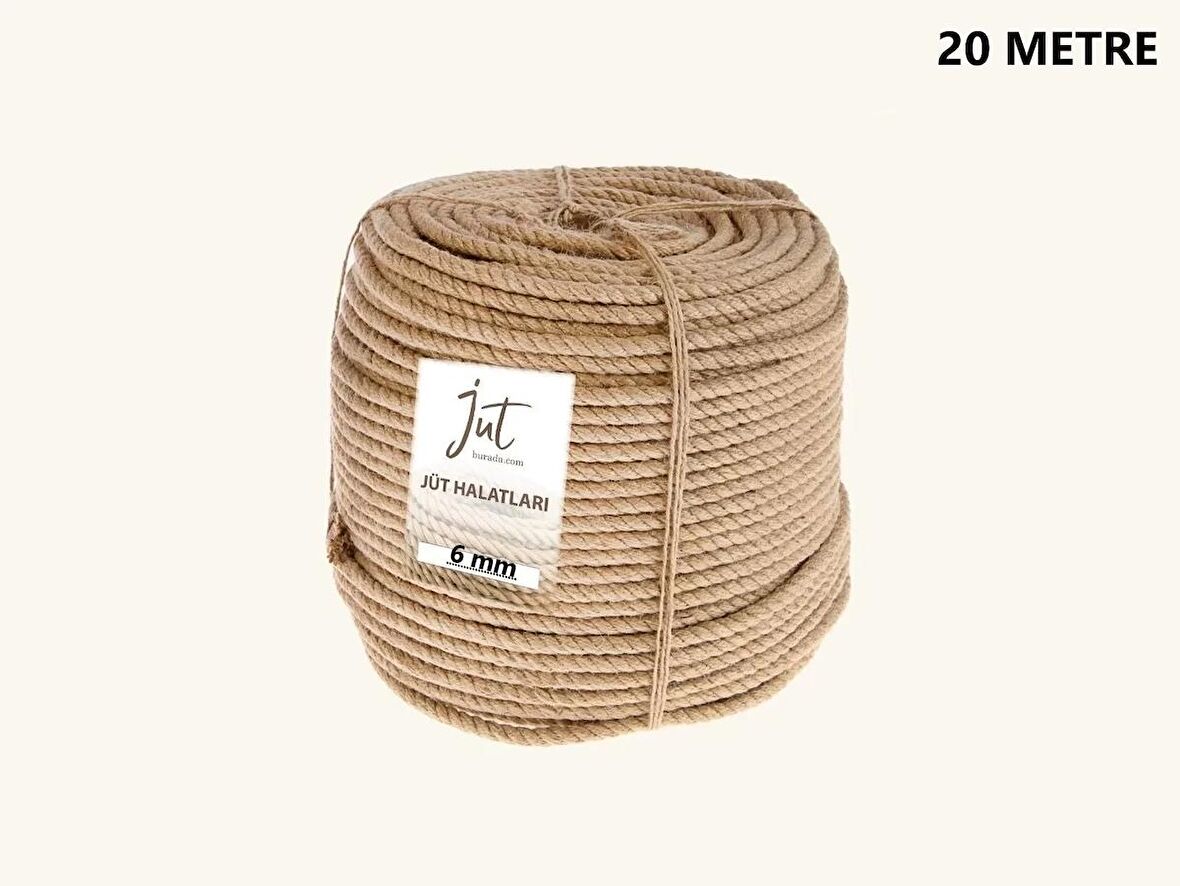 Jütburada Jüt Halat 6 mm 20 Metre Hasır Dekor Süsleme İp