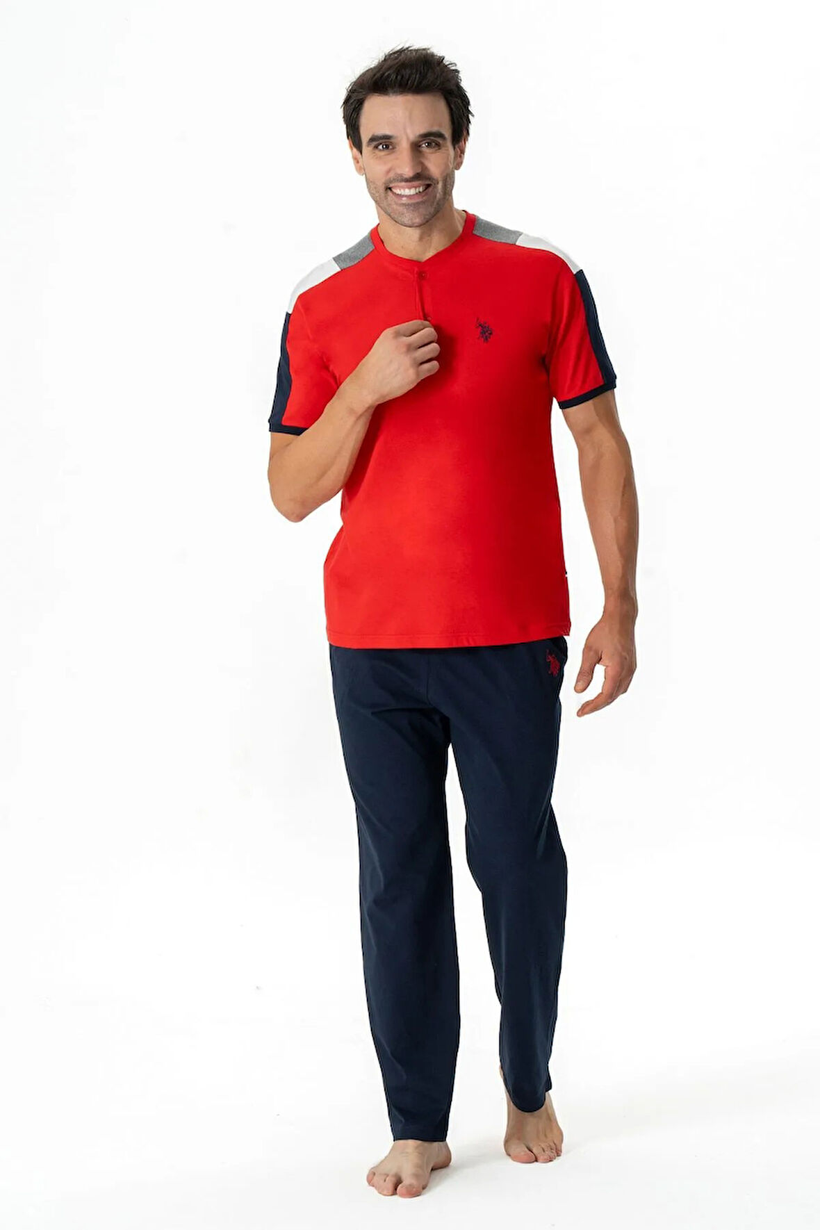 U.S. Polo Assn. Erkek Düğmeli Yuvarlak Yaka Kısa Kollu Pijama Takımı