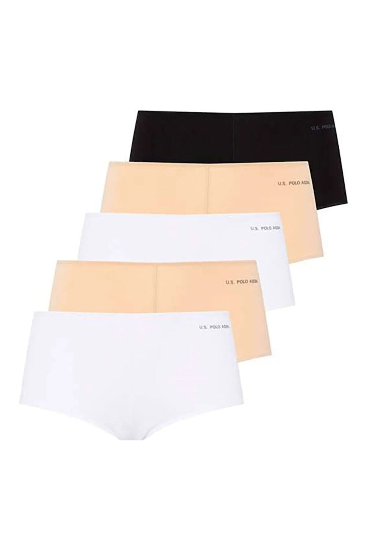 U.S. Polo Assn. Kadın 5'li Şort Boxer (Siyah-Beyaz-Ten-Beyaz-Ten)