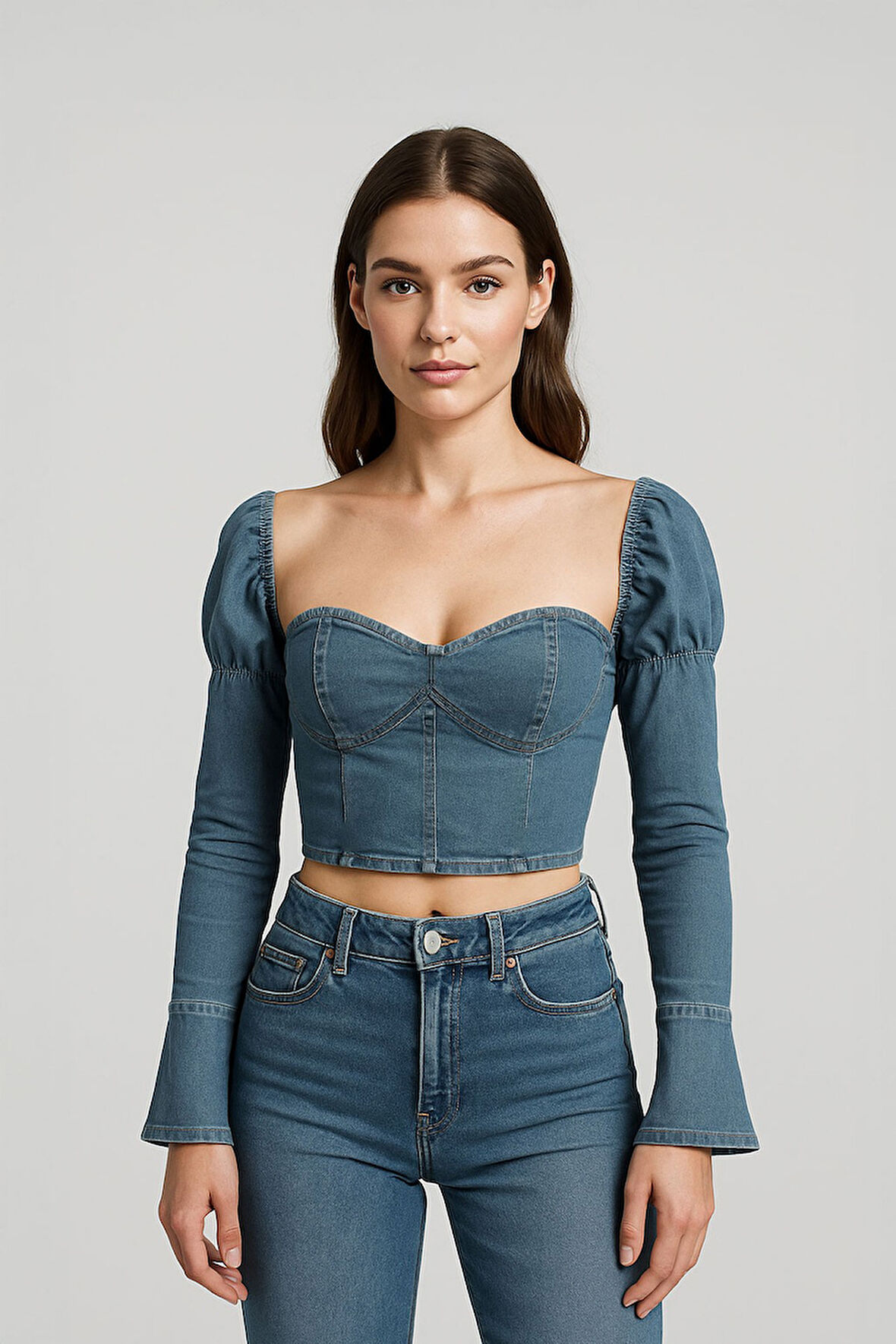 Karpuz Kol Açık Mavi Denim Büstiyer