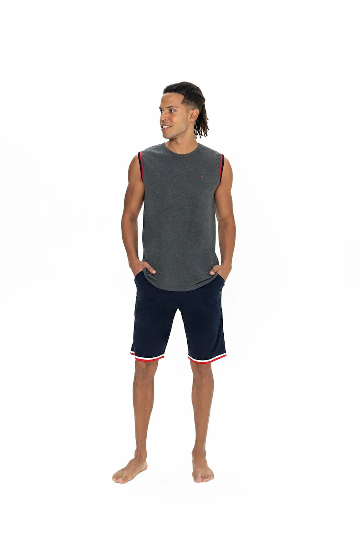 U.S. Polo Assn. Erkek Alt Üst Kolsuz Yuvarlak Yaka Pijama Şort Takımı