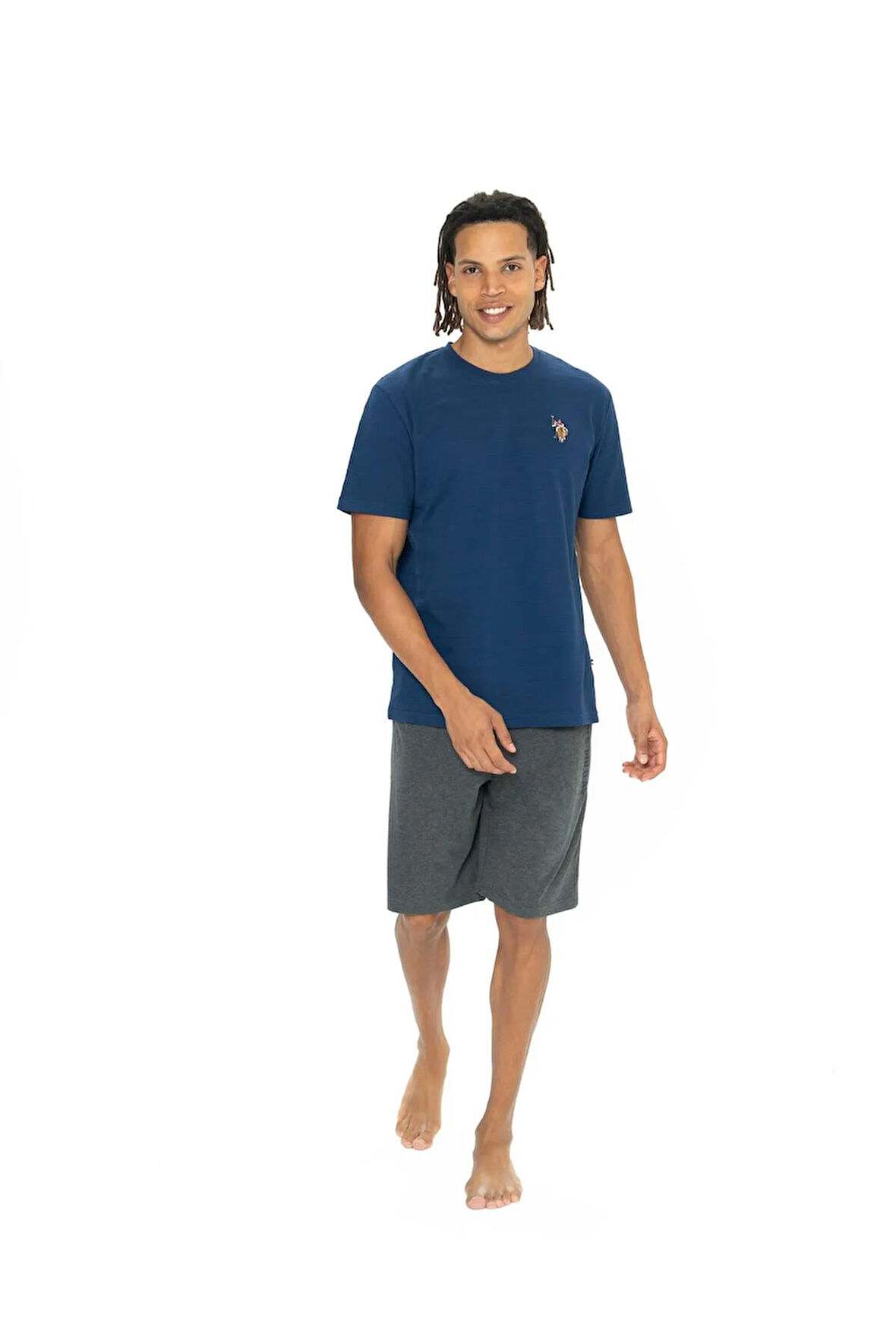 U.S. Polo Assn. Erkek Yuvarlak Yaka Düz Pijama Şort Takım