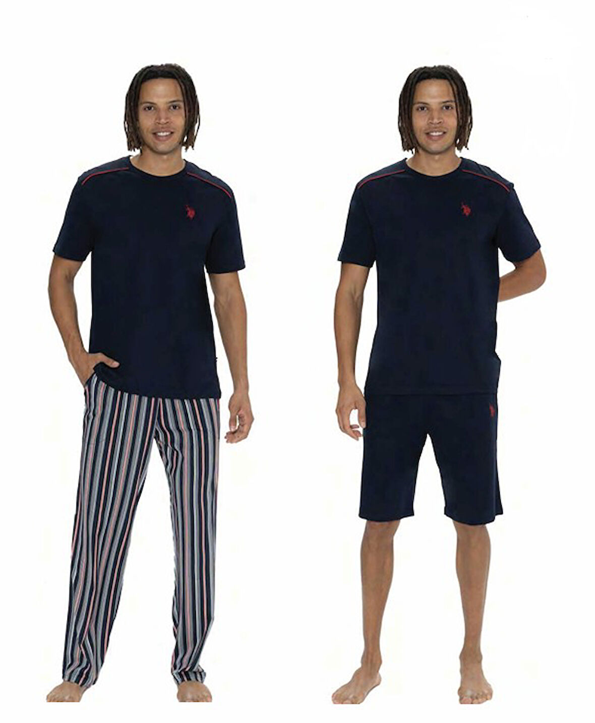 U.S. Polo Assn. Erkek %100 Pamuk 3'lü Çizgili Pijama Takım