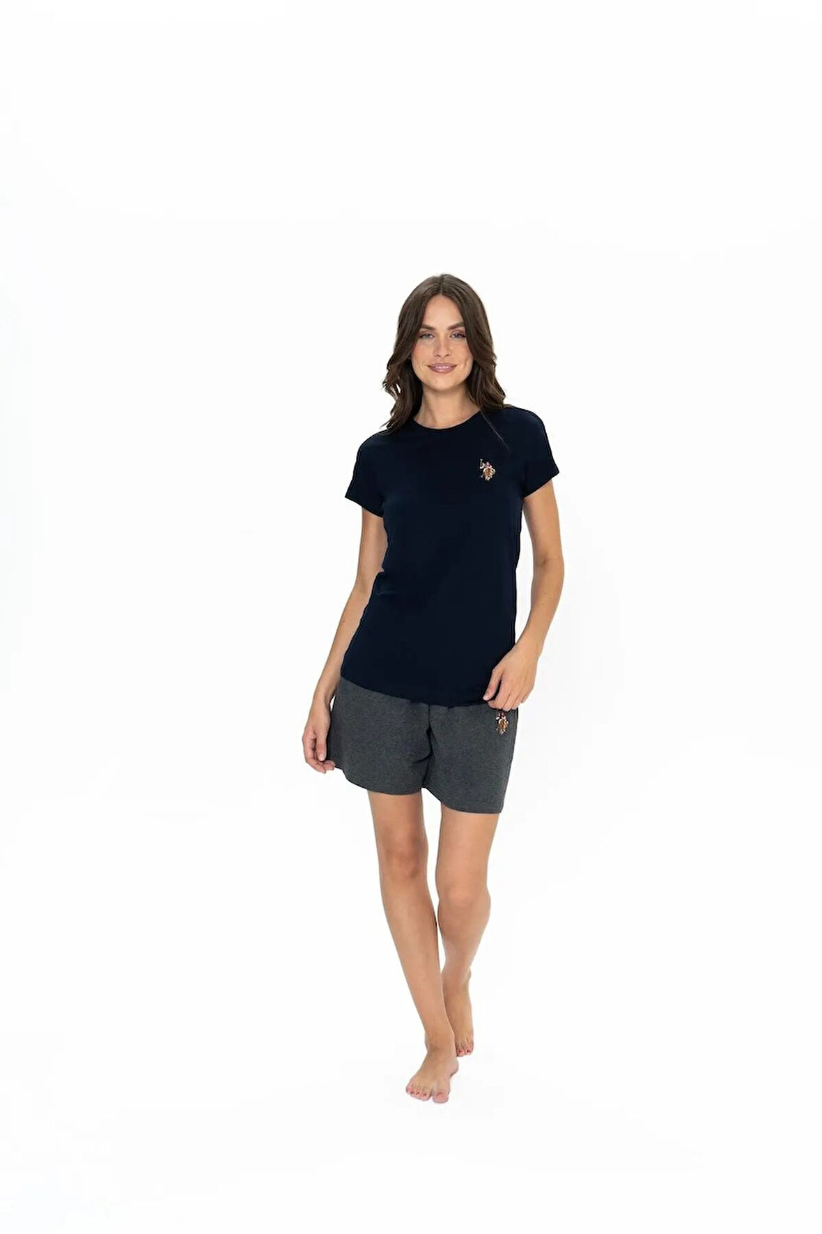 U.S. Polo Assn. Kadın Yuvarlak Yaka Alt Üst Pijama Şort Takım