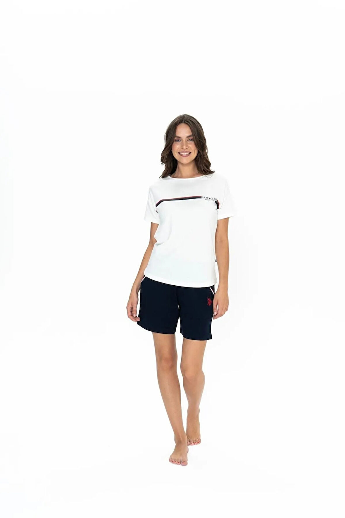 U.S. Polo Assn. Kadın Yuvarlak Yaka Alt Üst Çizgi Detay Pijama Şort Takım