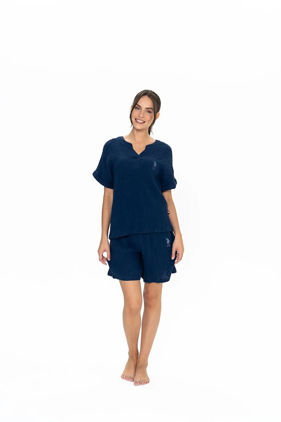 U.S. Polo Assn. Kadın %100 Pamuk Yazlık Kısa Kollu Pijama Şort Takım