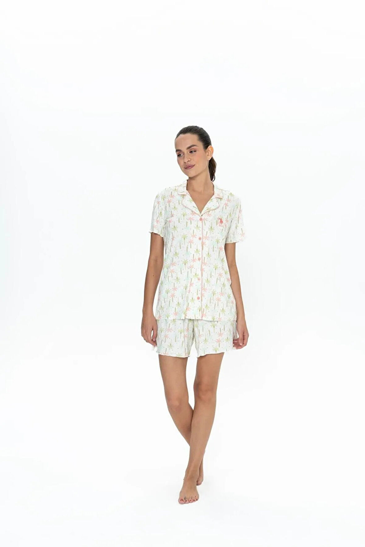 U.S. Polo Assn. Kadın Kısa Kollu Düğmeli Pijama Şort Takım