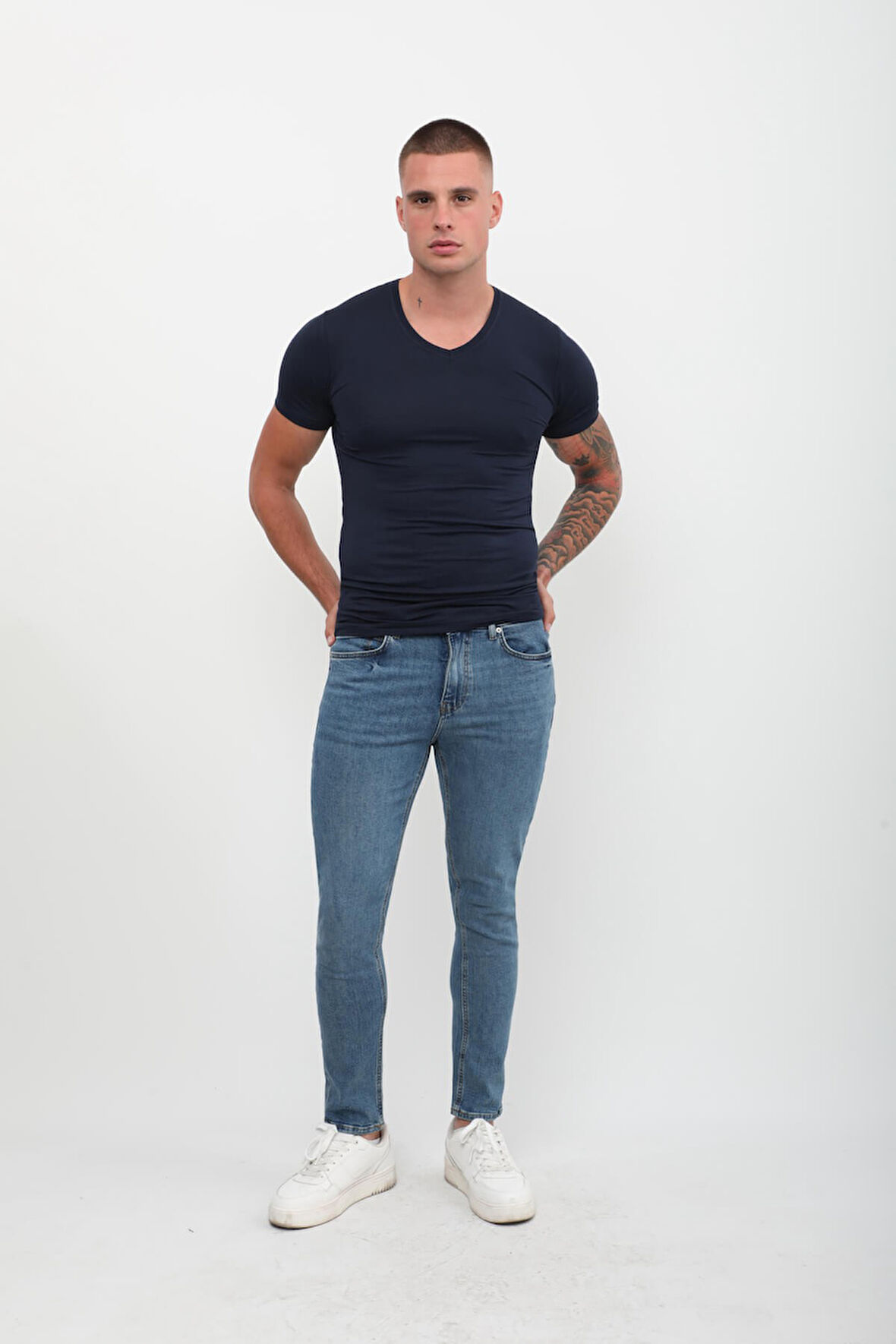 Erkek Süper Skinny Fit Düşük Bel Dar Kesim Dar Paça Likralı Mavi Jean Pantolon