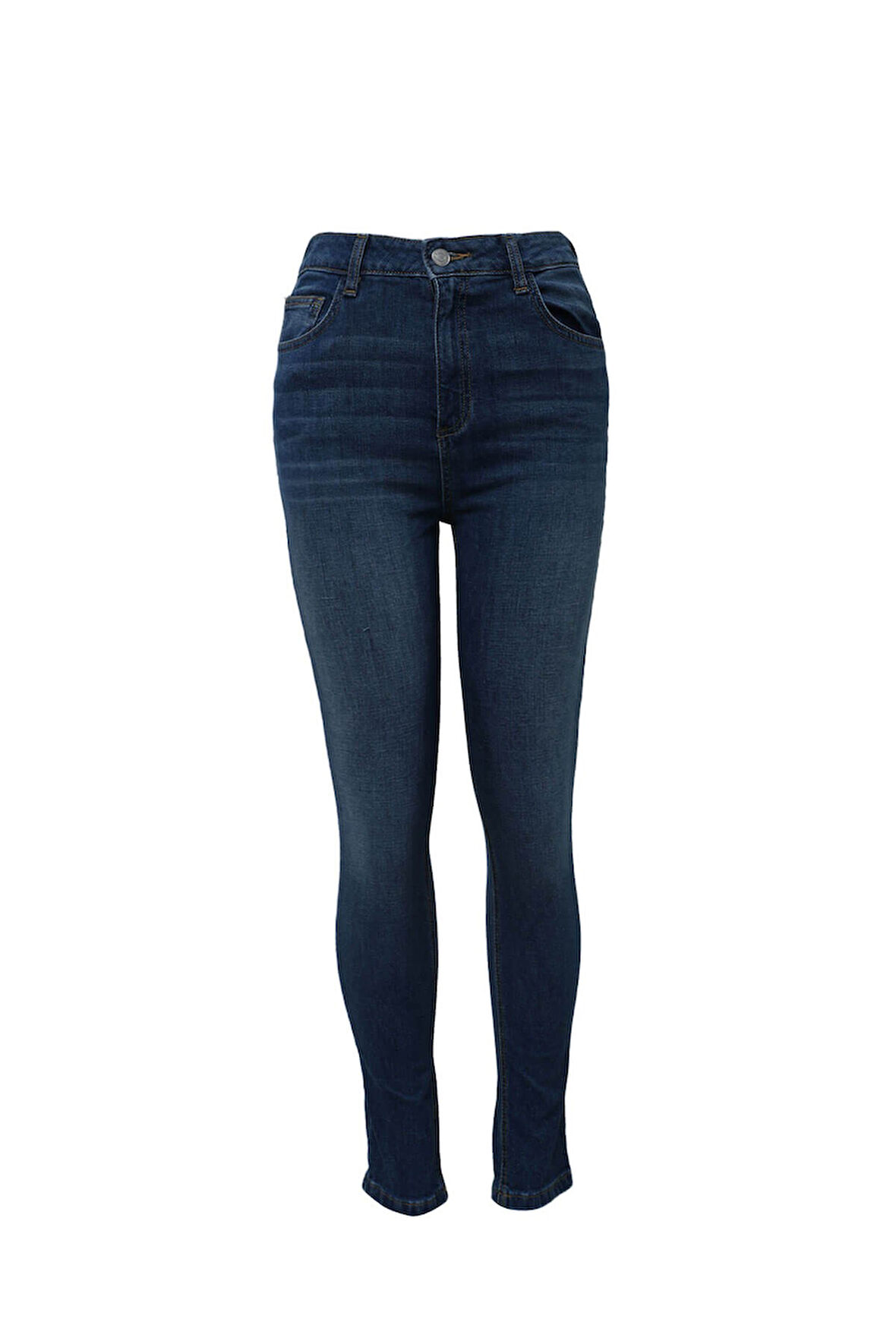 Kadın Yüksek Bel Dar Paça Skinny Fit Likralı Mavi Jean Pantolon