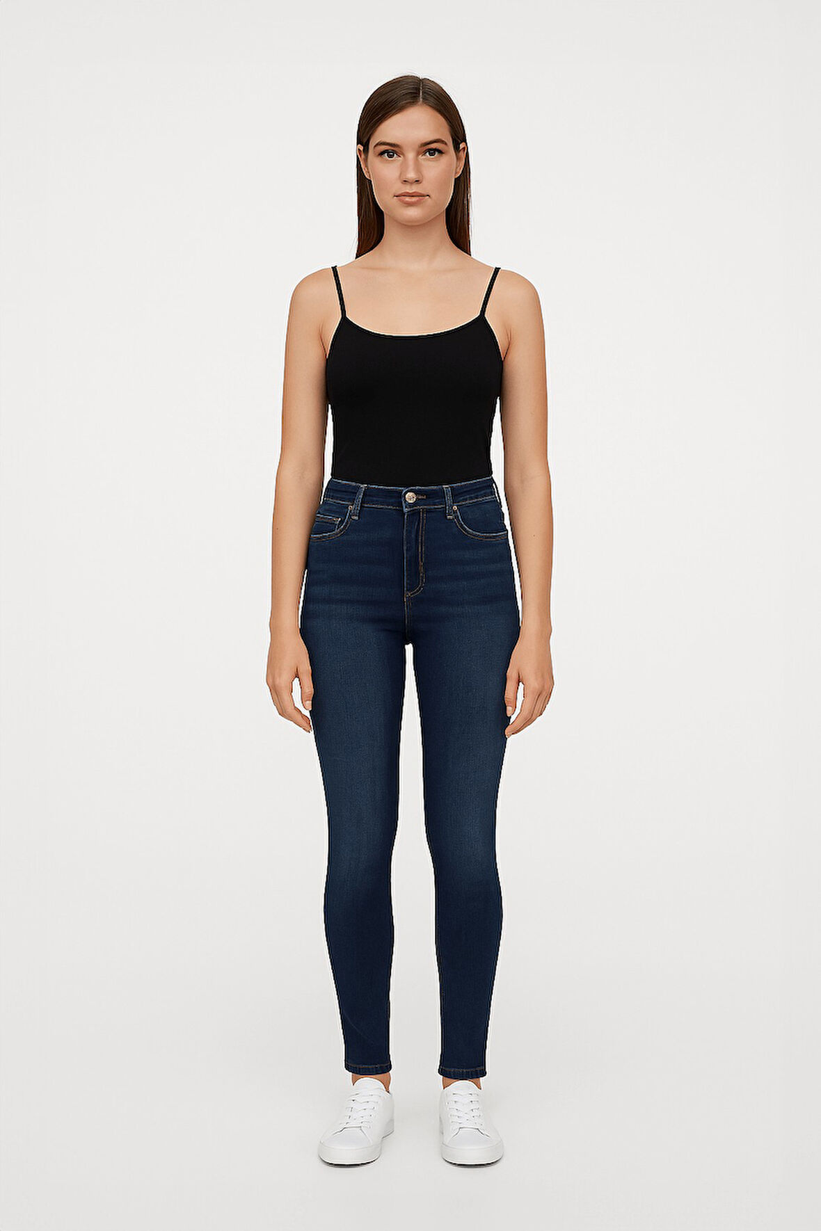 Kadın Yüksek Bel Dar Paça Skinny Fit Likralı Mavi Jean Pantolon