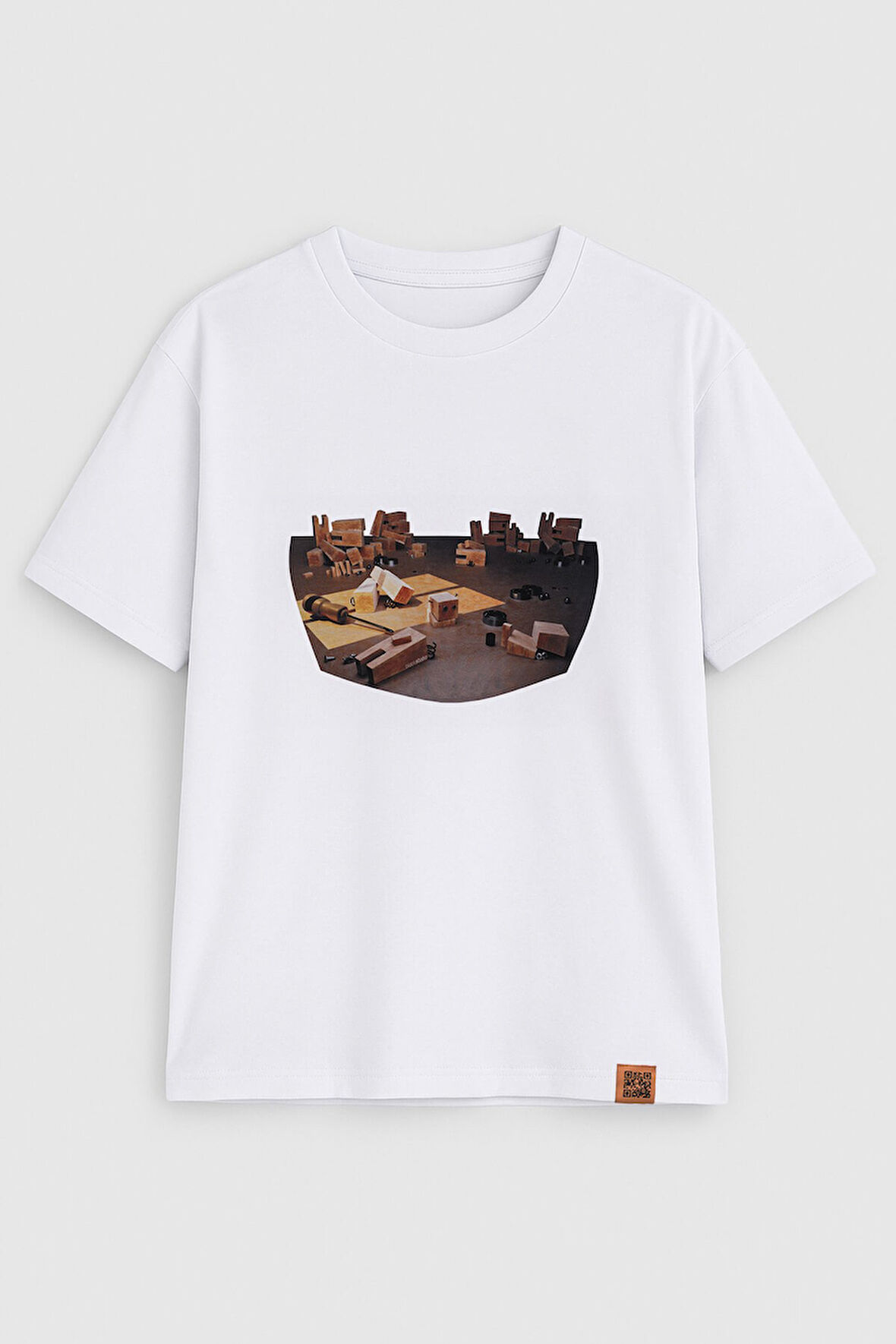 Kadın Bisiklet Yaka %100 Pamuk Blok Baskılı Kısa Kollu T-Shirt